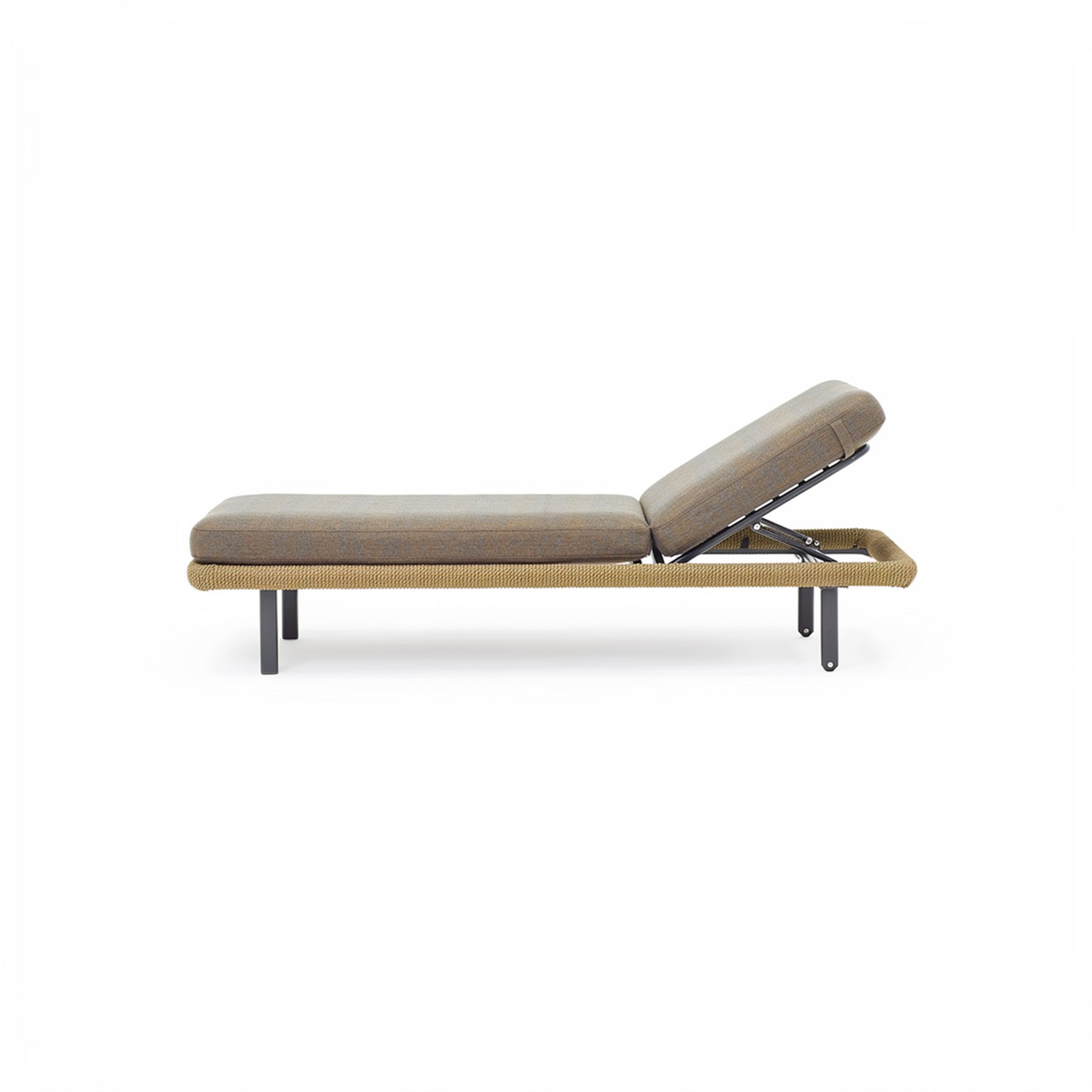 Modern lounge chair with brown cushion on a white background