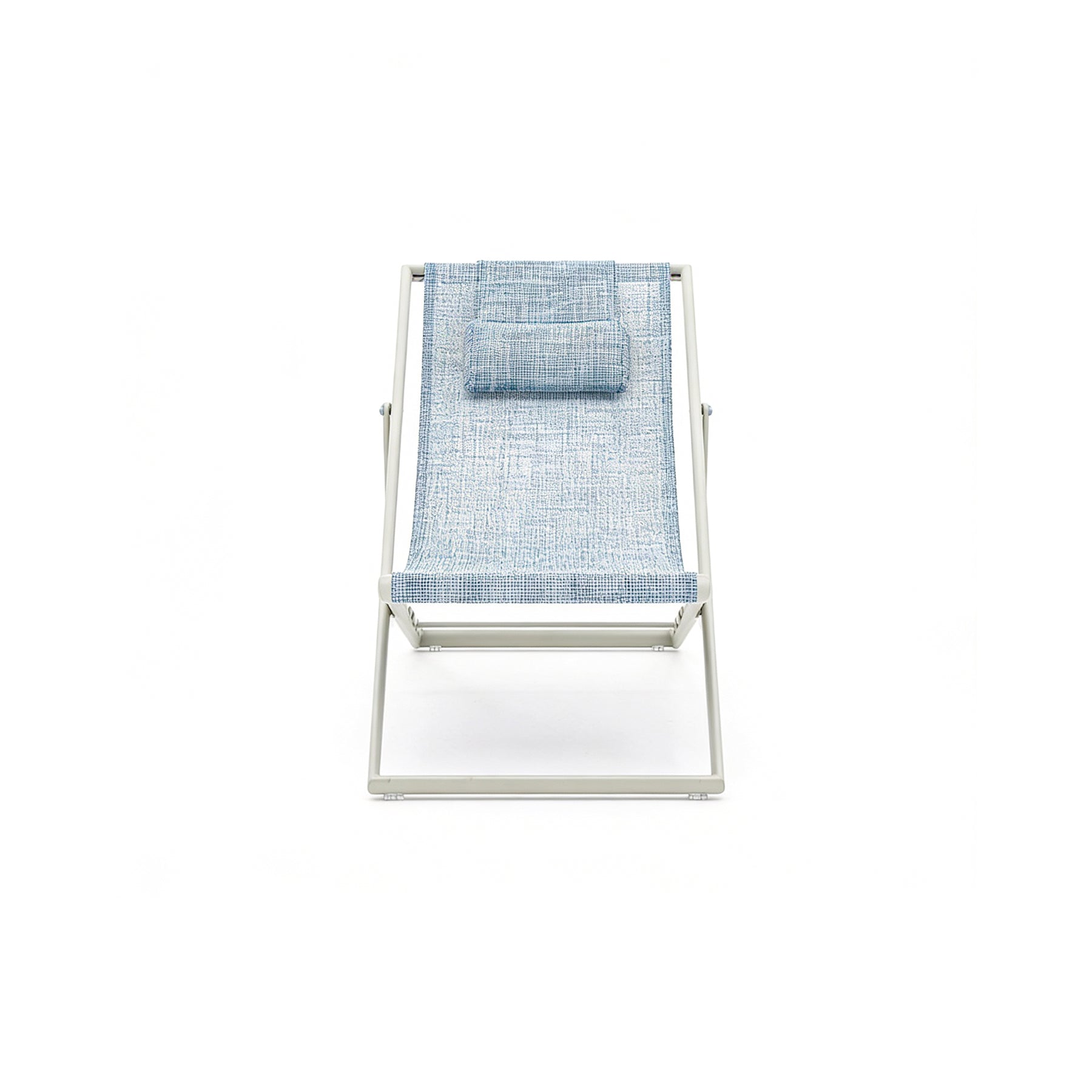 Modern lounge chair with blue cushion on a white background