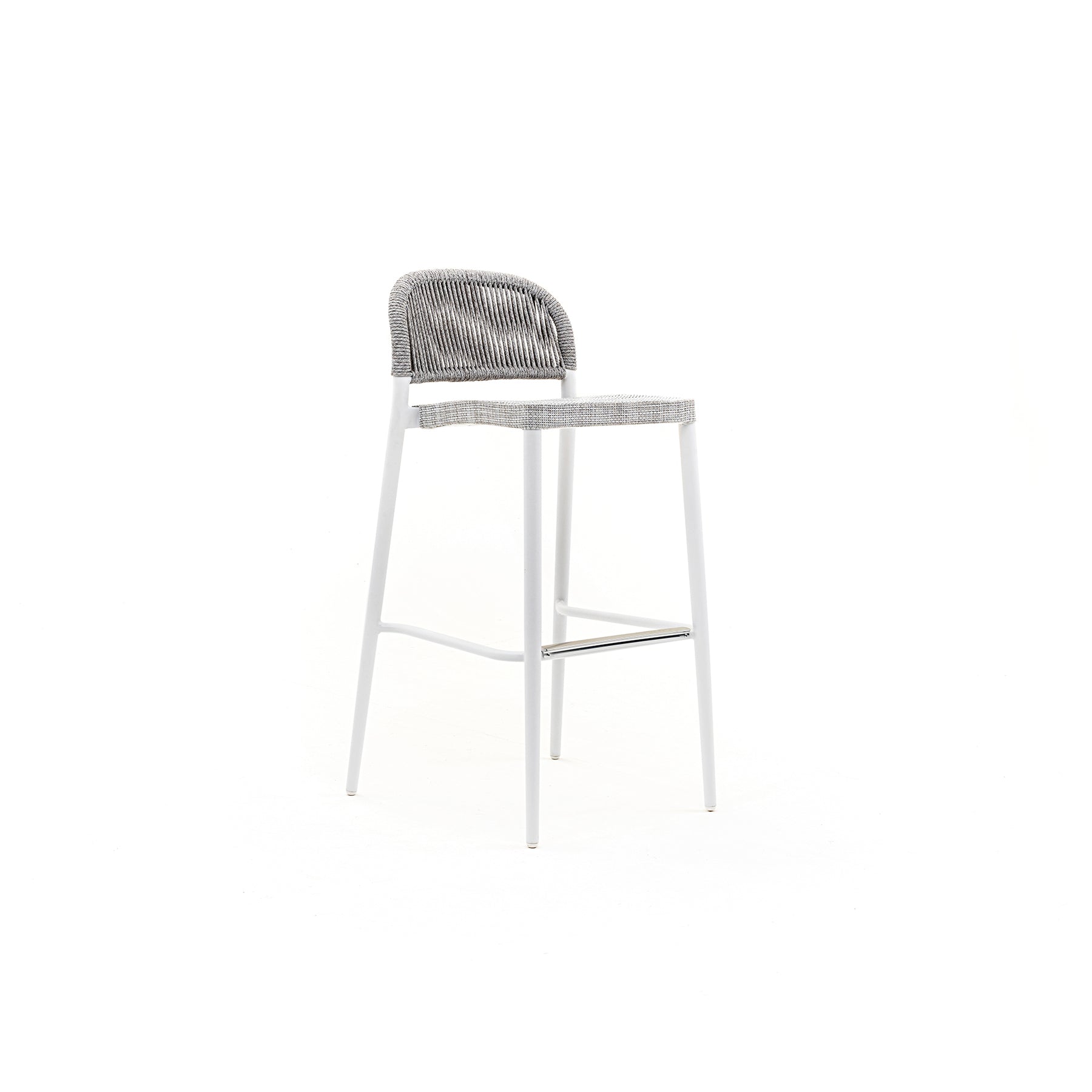 Bar stool with woven seat and backrest on a white background