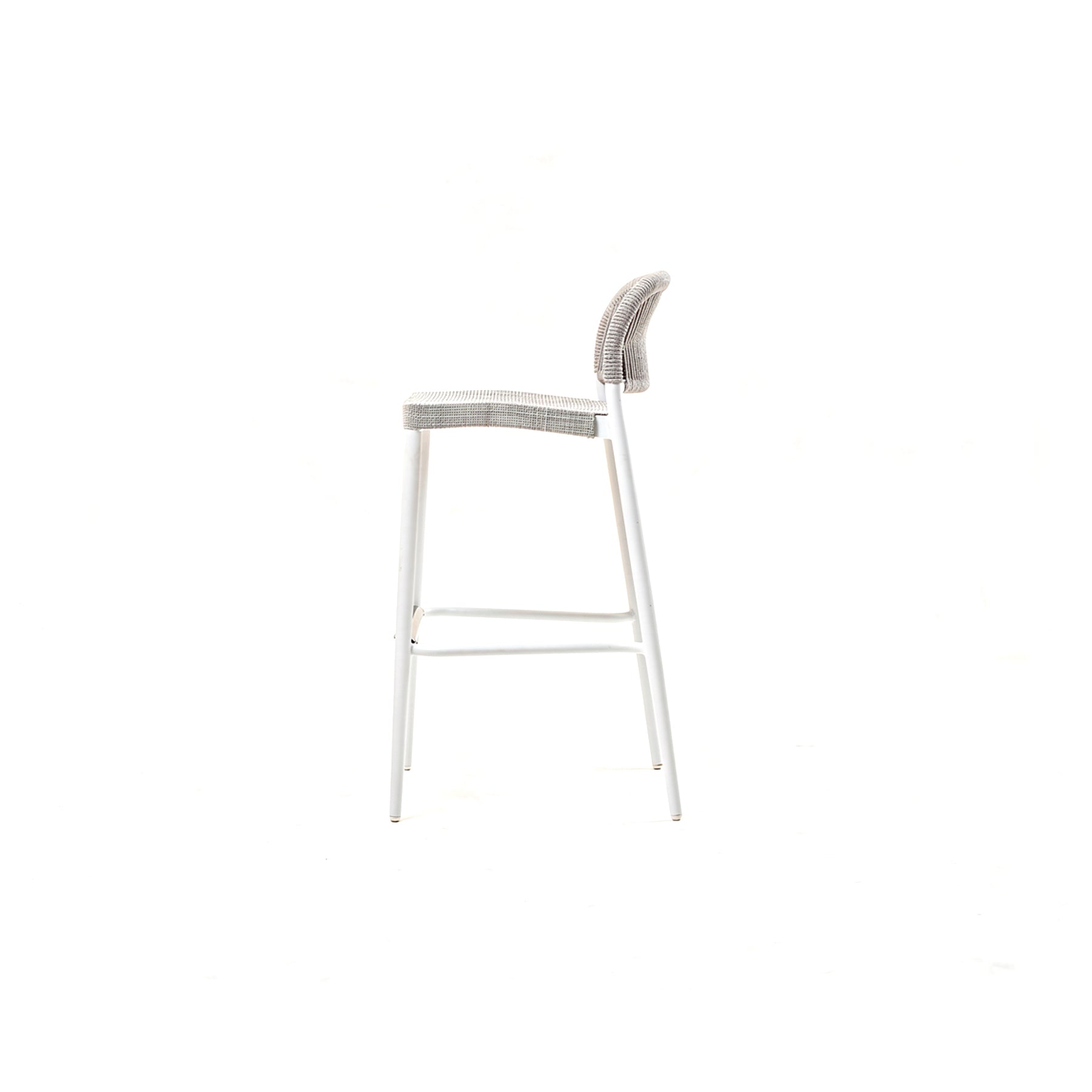 Bar stool with a woven seat on a white background