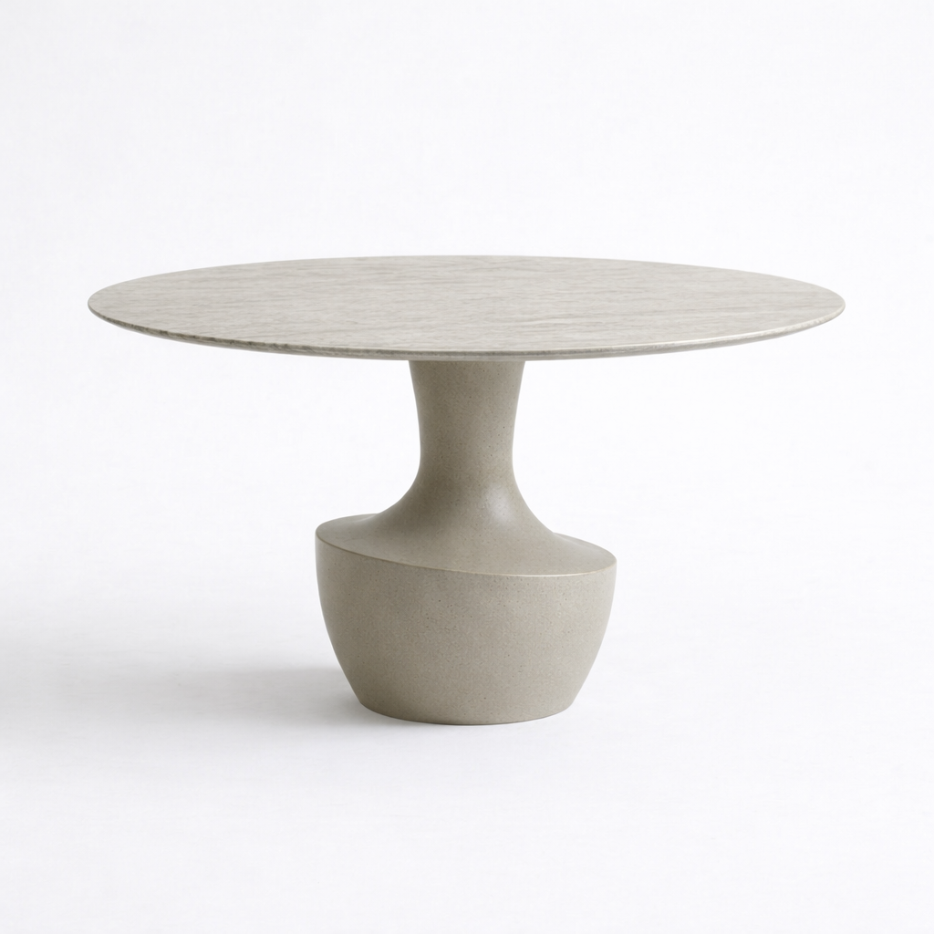 Round concrete table on a white background