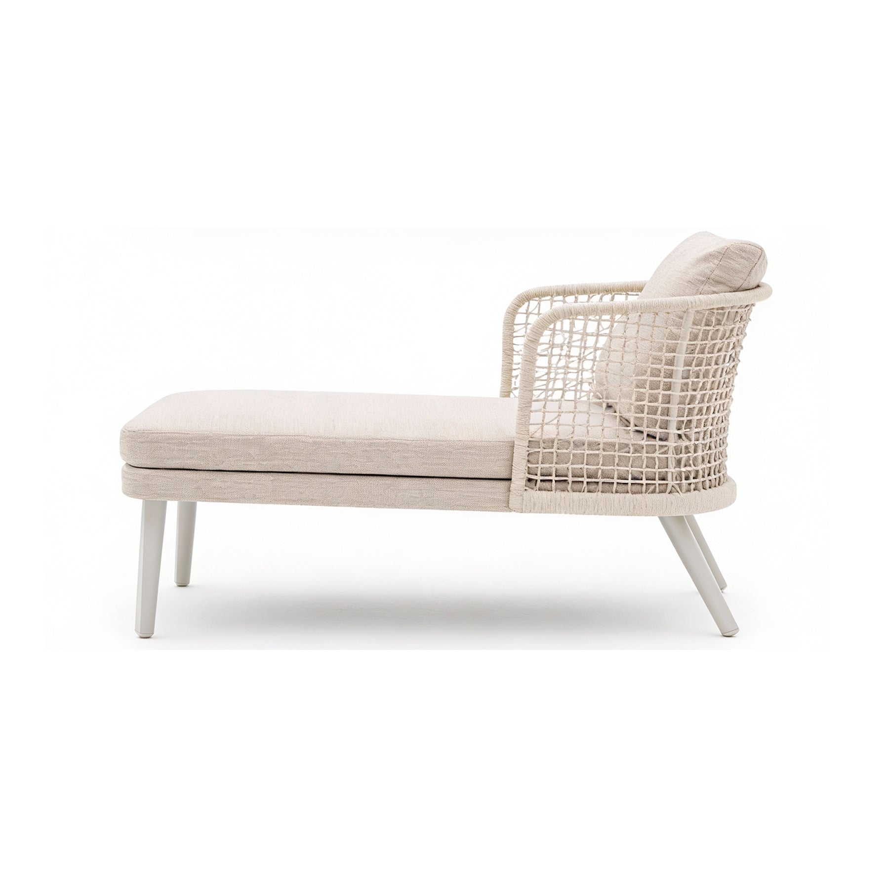 EMMA_ARMCHAIR Beige outdoor lounge chair with wicker backrest on a white background