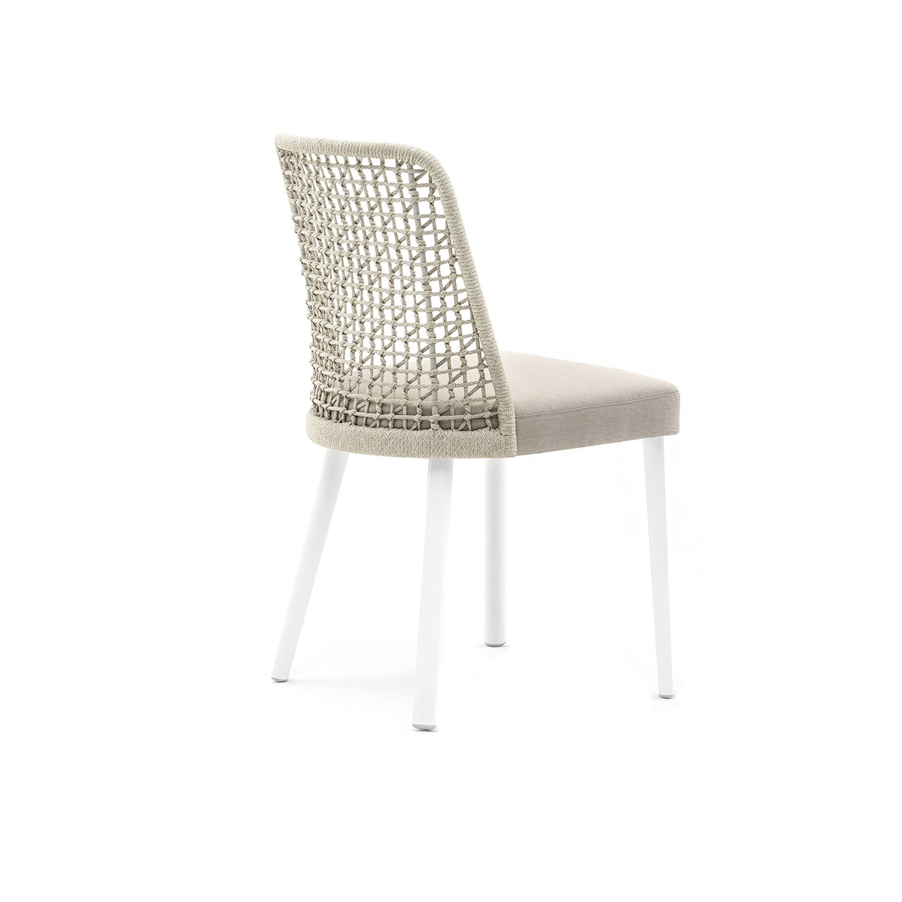 EMMA_CHAIR Chair with woven backrest and white legs on a white background