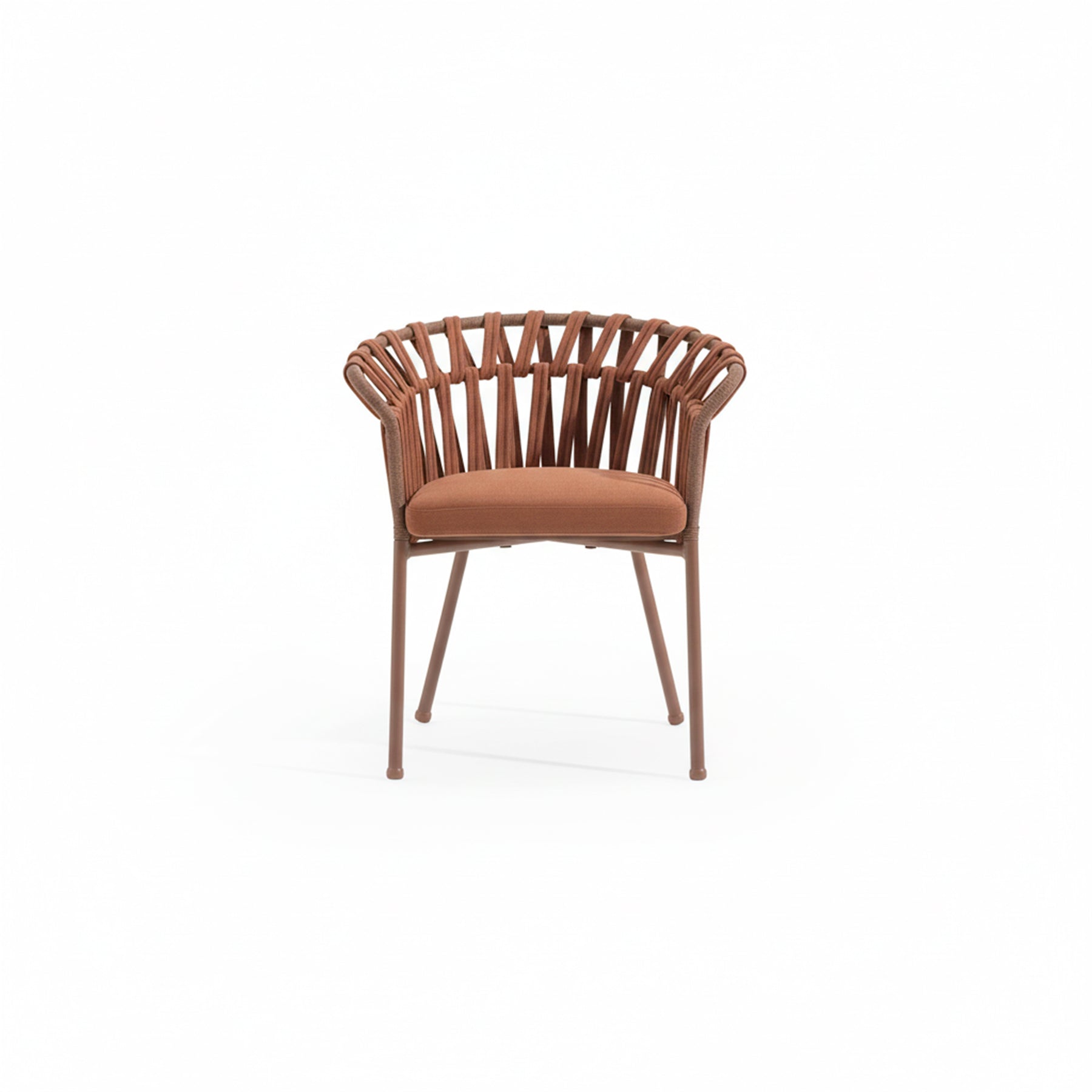 Brown wicker chair with cushion on a white background