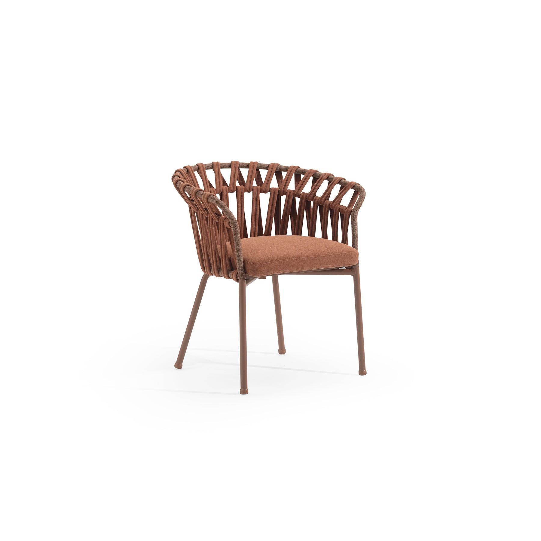 Brown chair with woven backrest on a white background