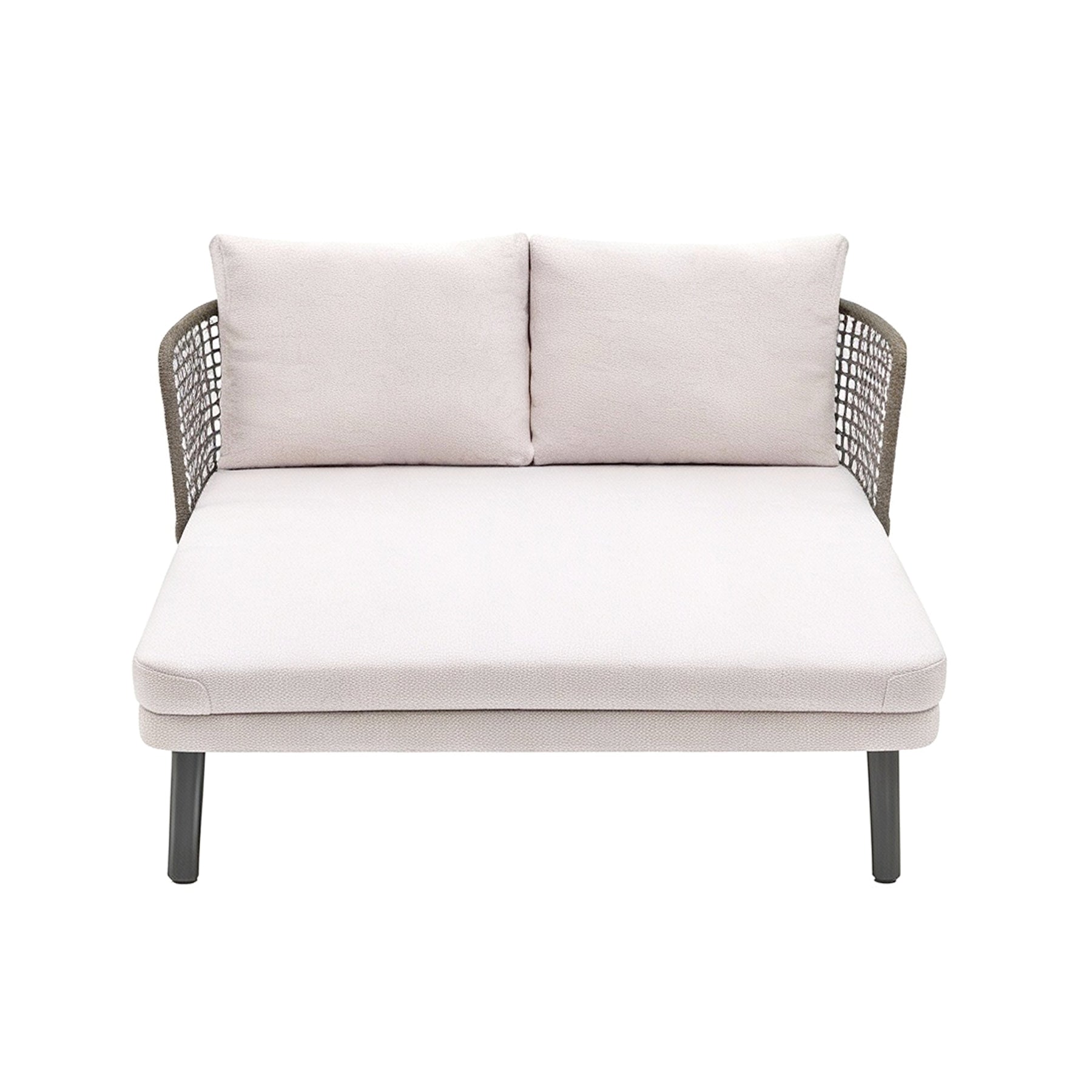 EMMA_DAYBED Modern outdoor loveseat with white cushions on a white background