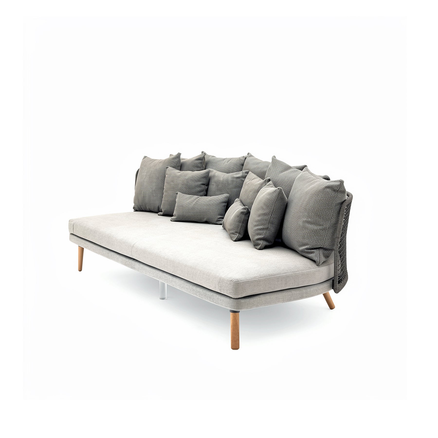 EMMA_DAYBED Gray sofa with cushions on a white background