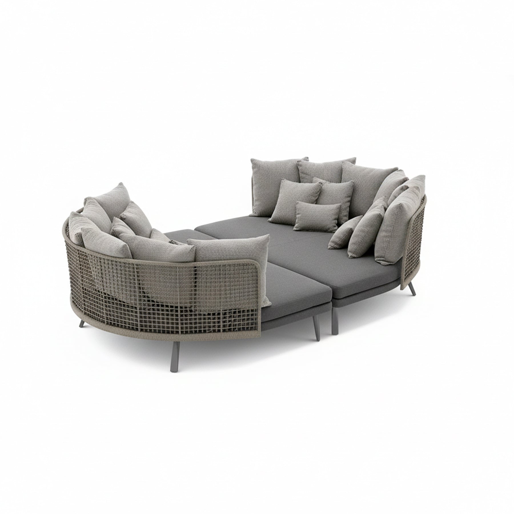 EMMA_DAYBED Modern outdoor sofa with gray cushions on a white background