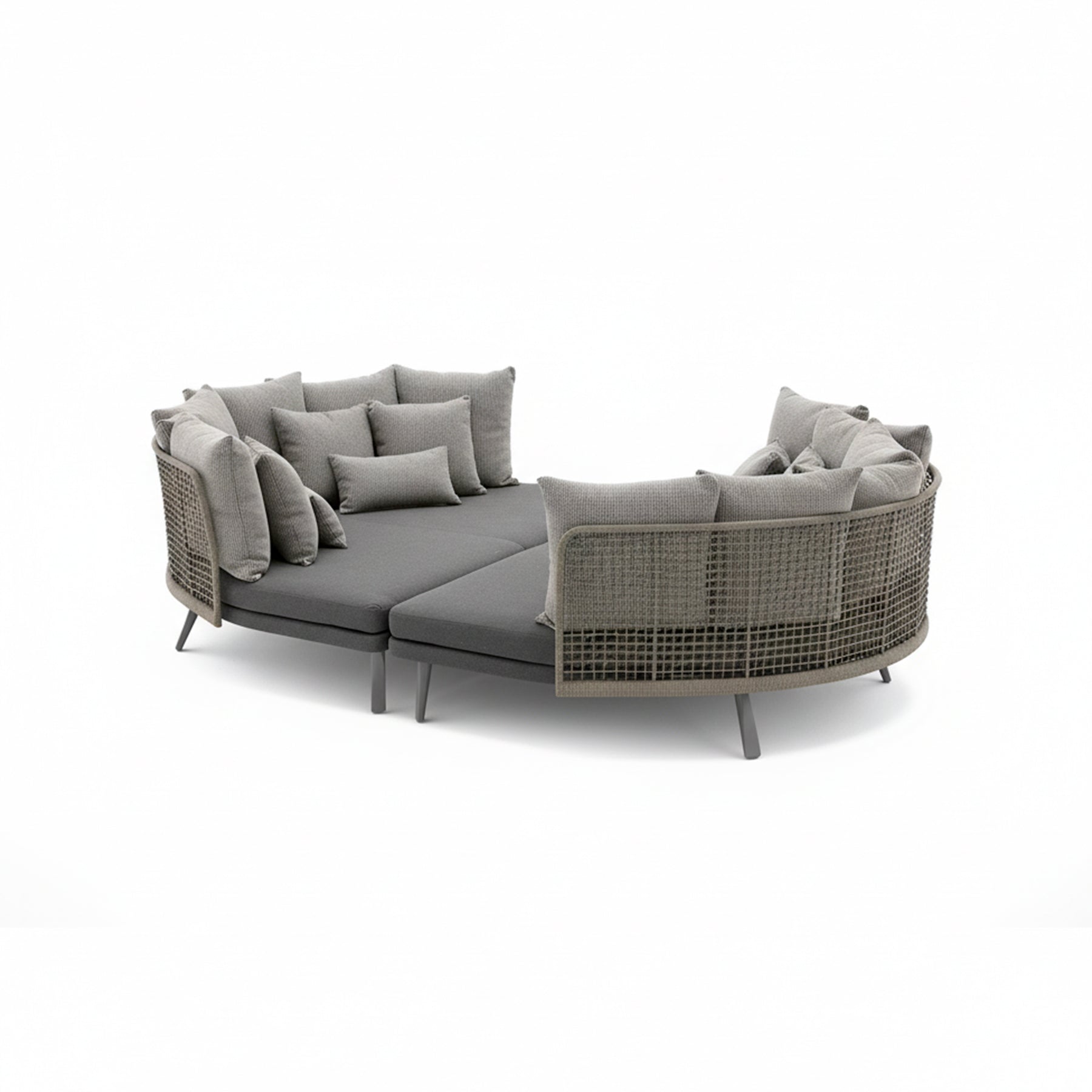 EMMA_DAYBED Round outdoor sofa with cushions on a white background