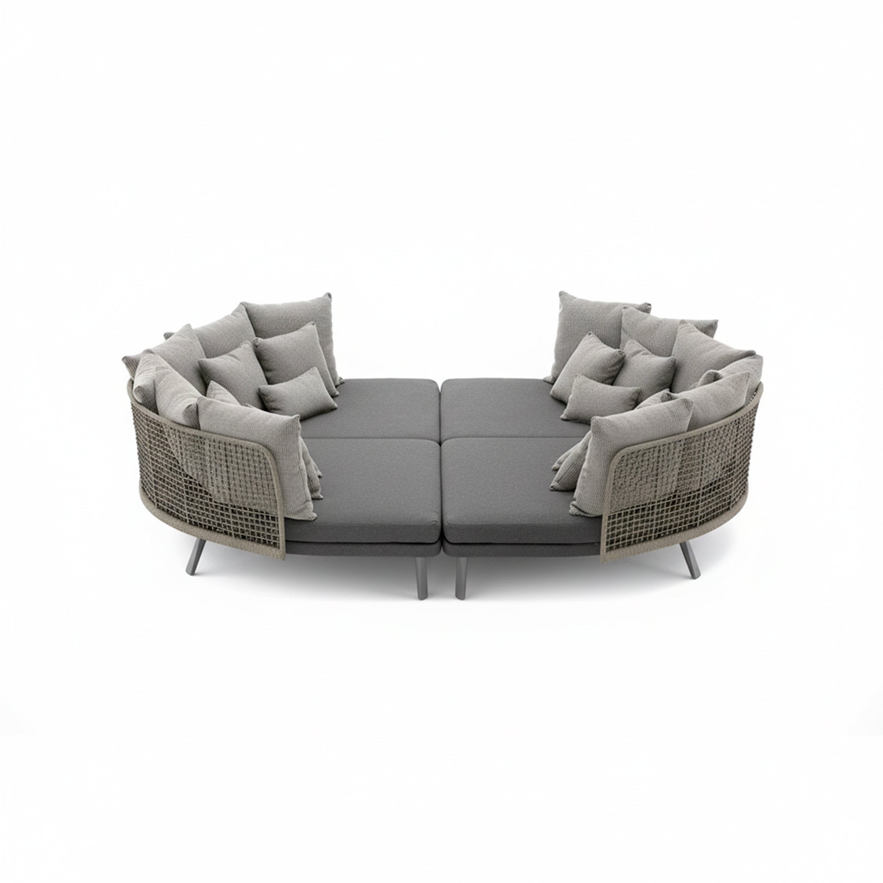 EMMA_DAYBED Round outdoor sofa with cushions on a white background