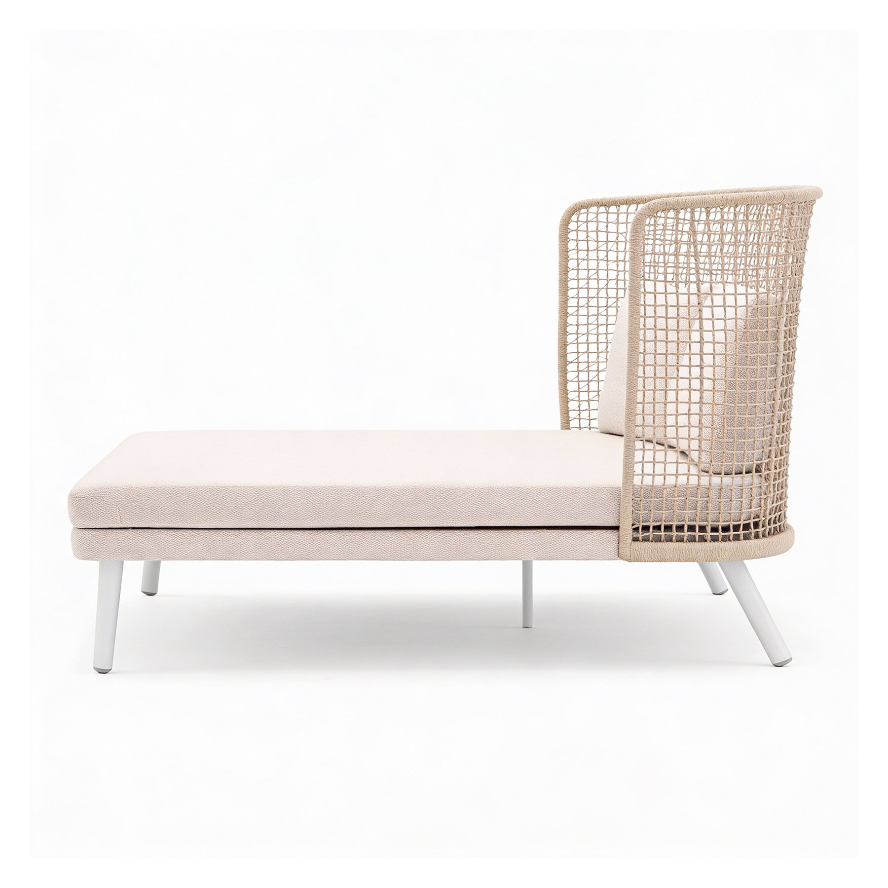 EMMA_DAYBED Modern outdoor lounge chair with mesh backrest on a white background