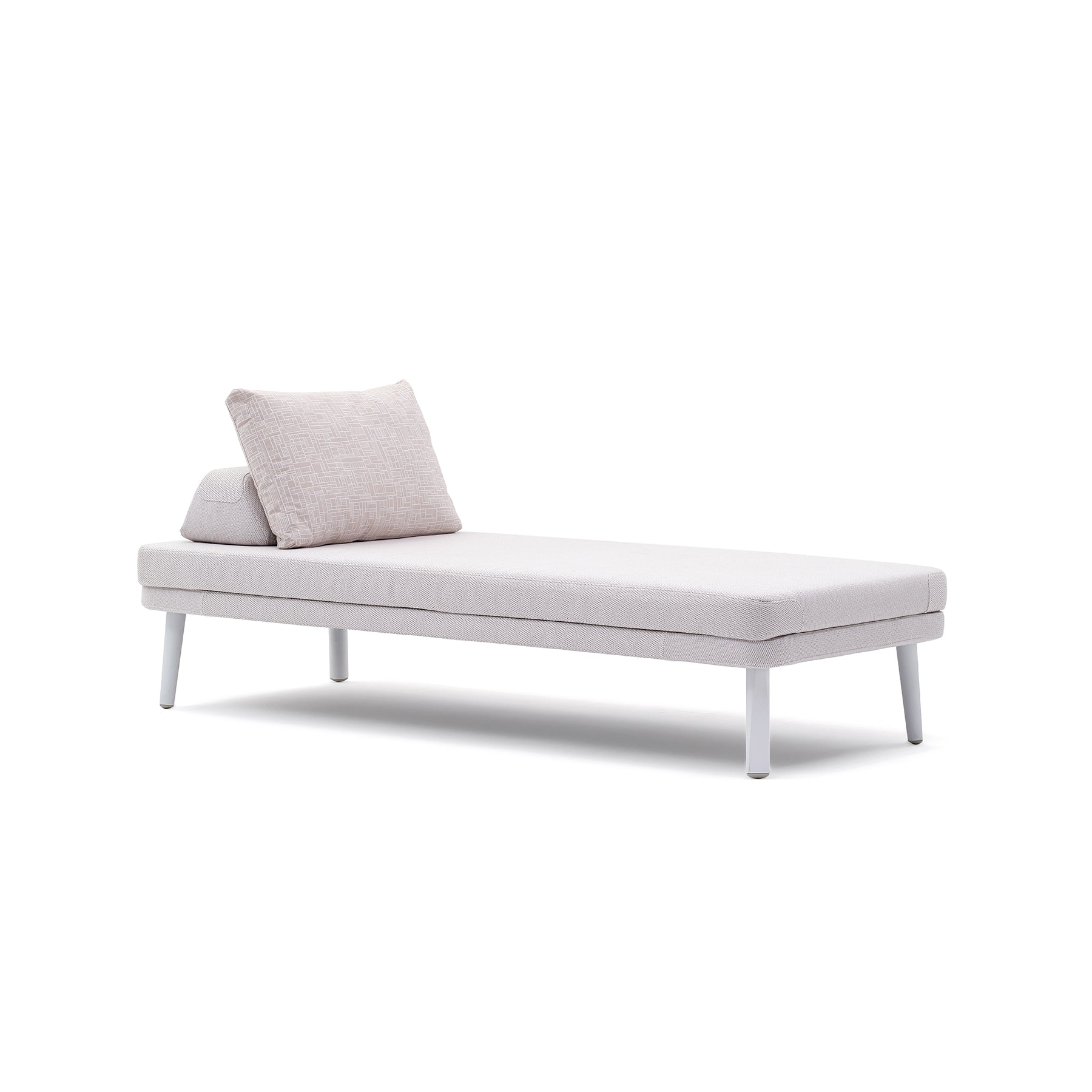 EMMA_DORMEUSE Modern white daybed with gray cushions on a white background