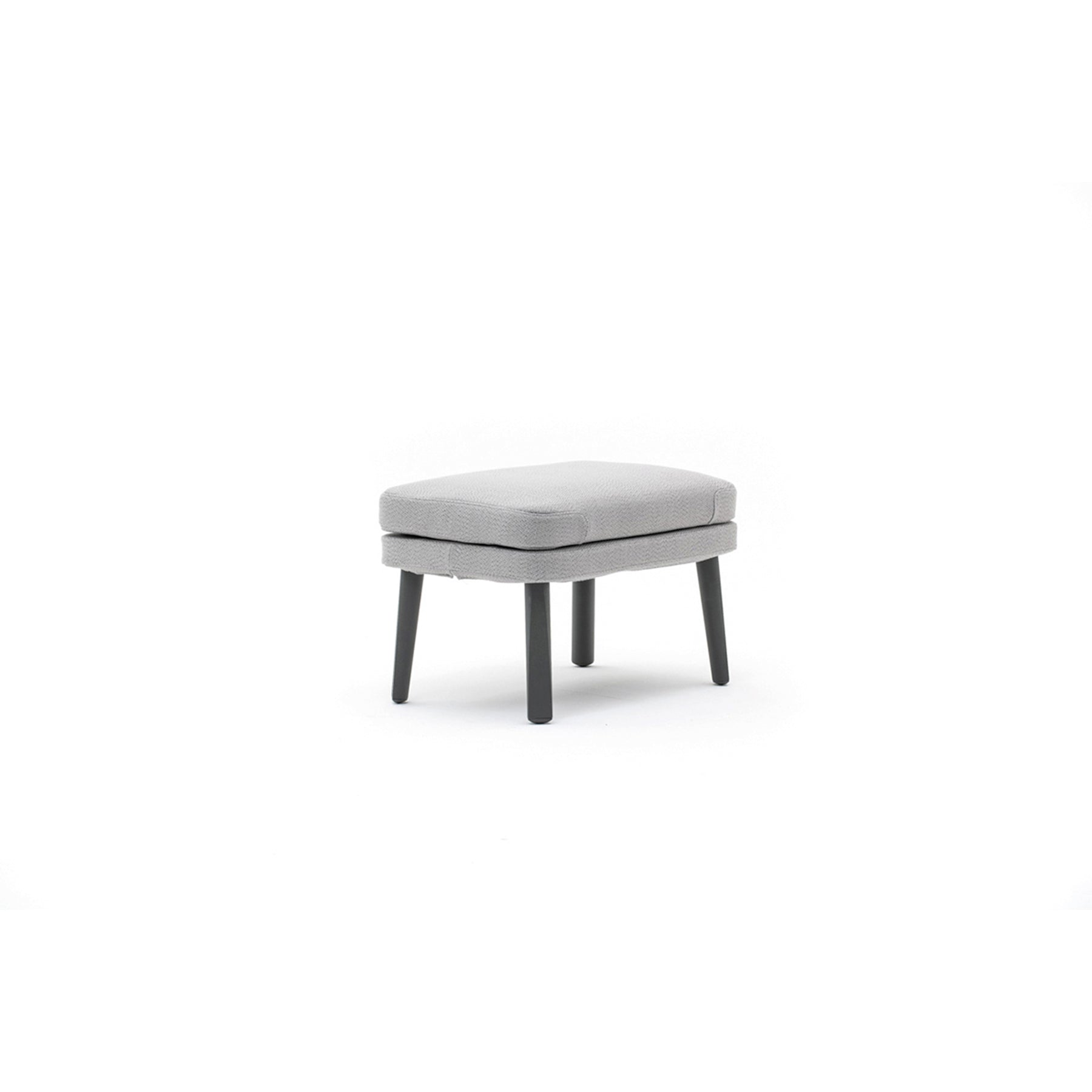 EMMA_FOOT Gray ottoman with black legs on a white background