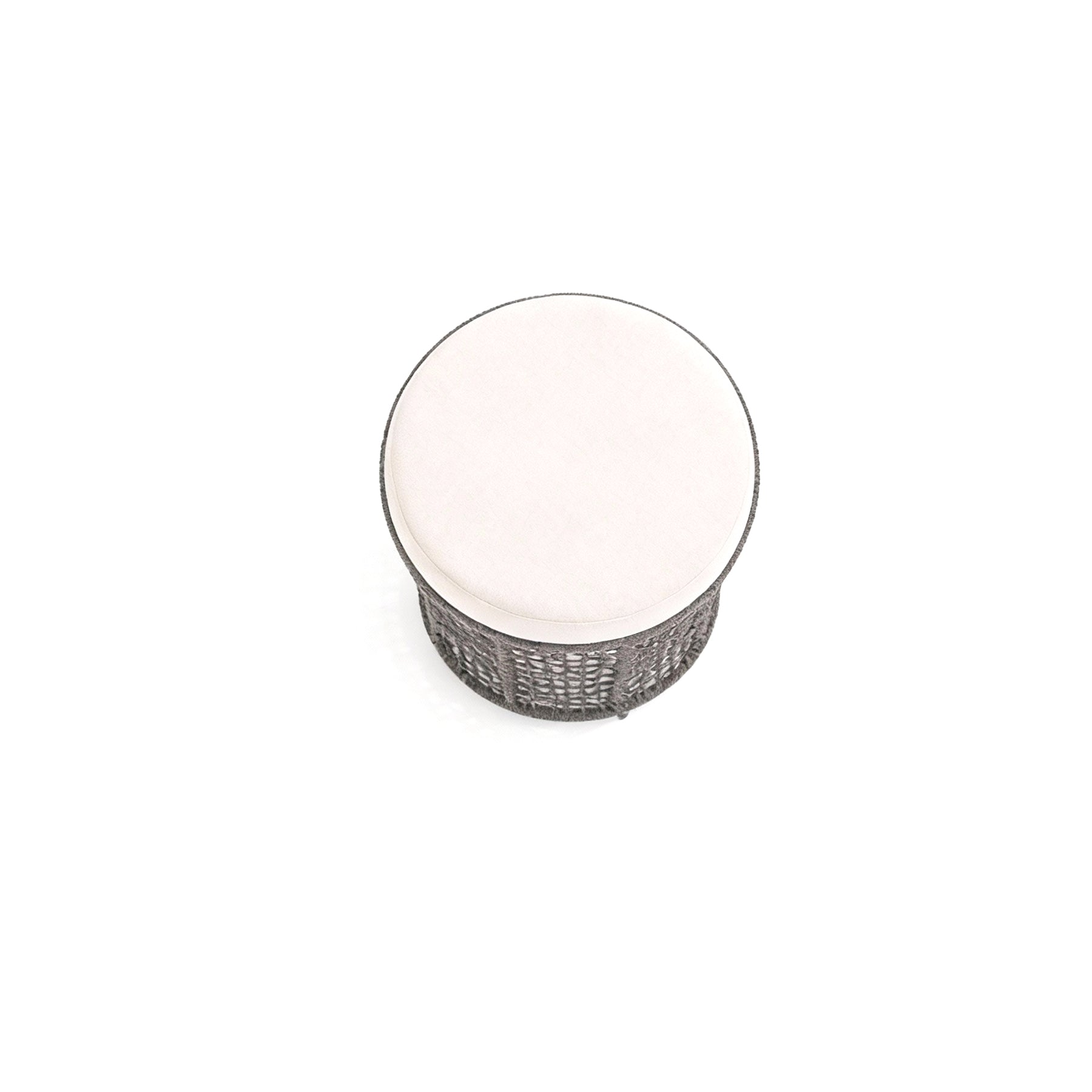 EMMA_POUF Round ottoman with a white cushion on a white background