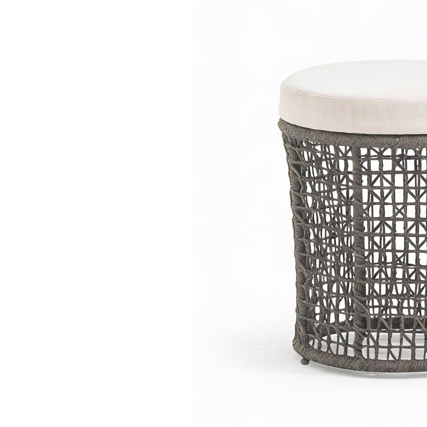 EMMA_STOOL Stool with woven design and white cushion on a white background