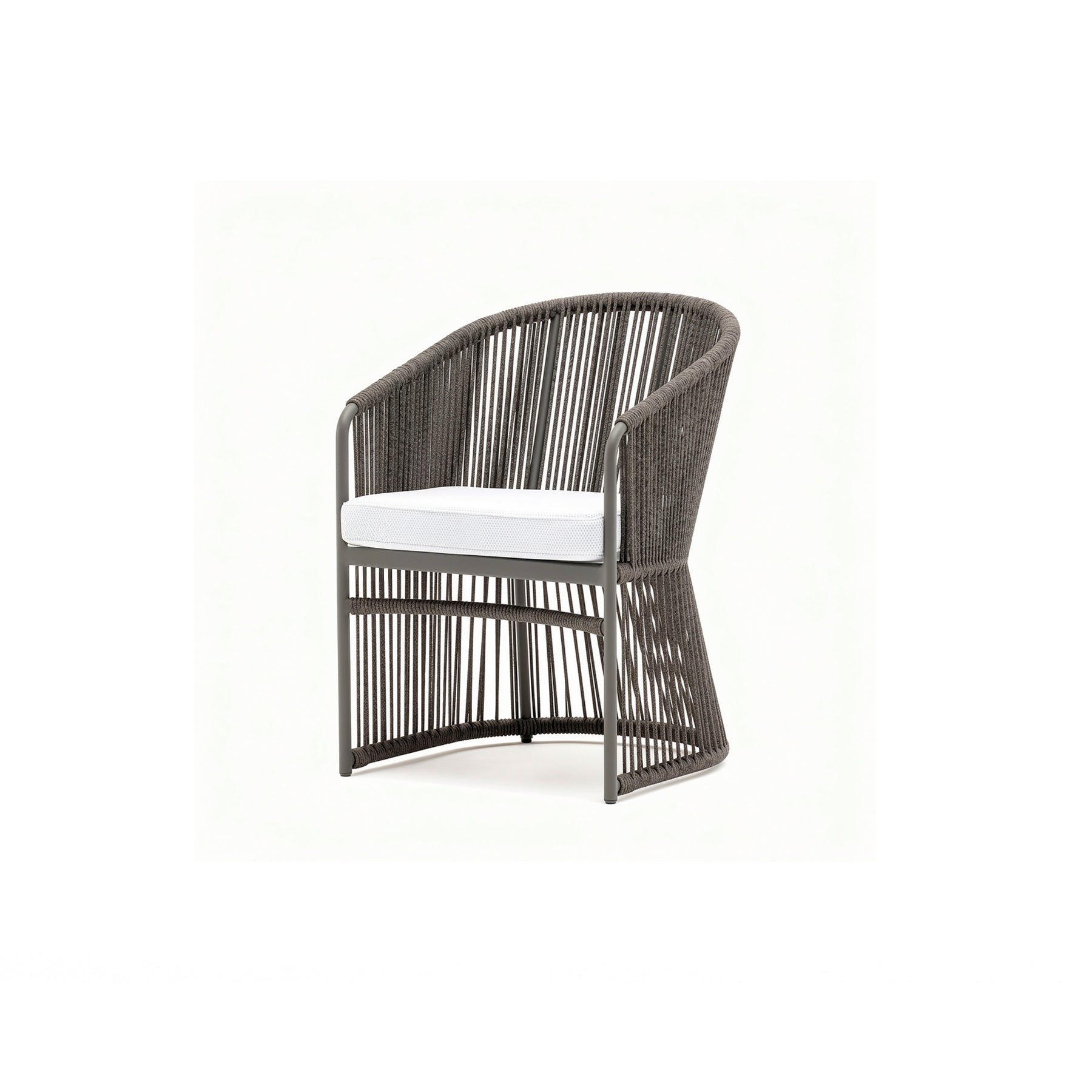 Wicker chair with white cushion on a white background