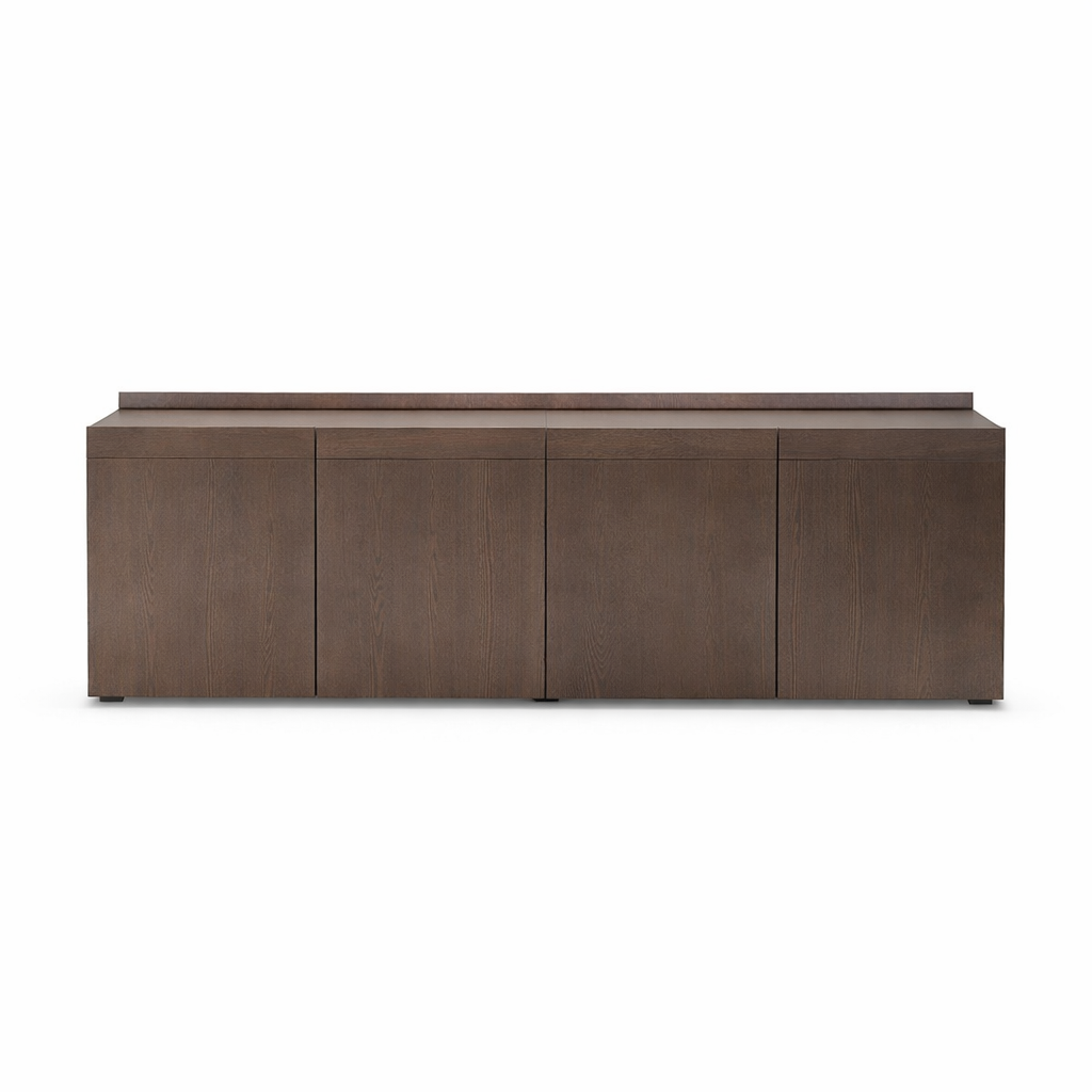 Wooden sideboard with four doors on a white background