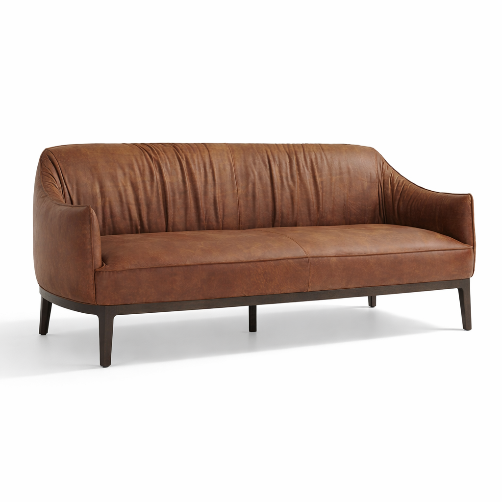 Brown leather sofa on a white background