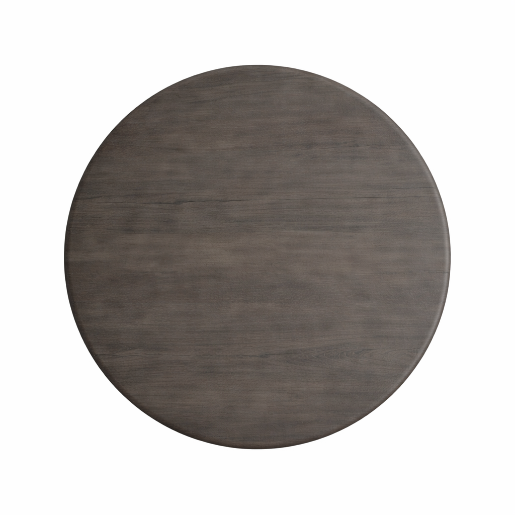 Round wooden table top on a white background