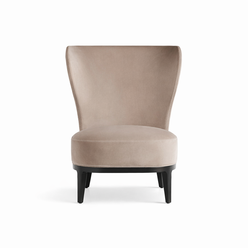Beige armchair with black legs on a white background