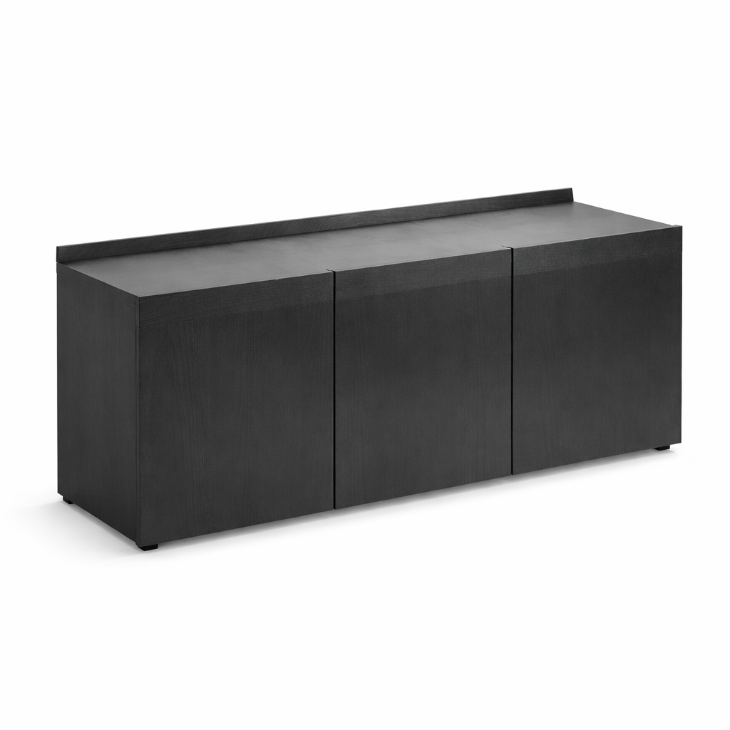 Black sideboard with three doors on a white background