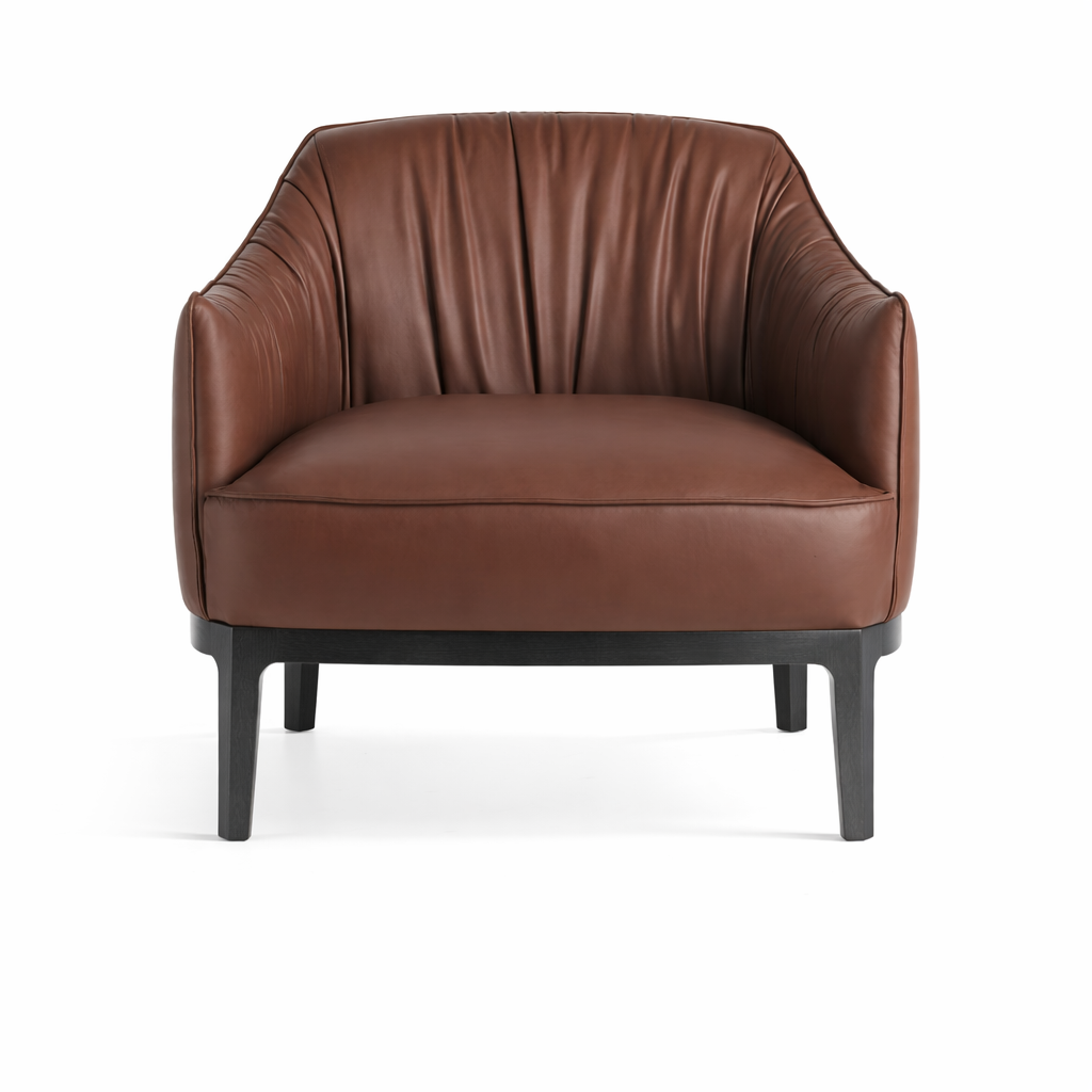 Brown leather armchair on a white background