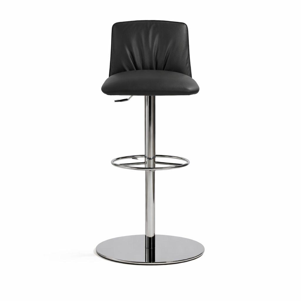 Black bar stool with chrome base on a white background