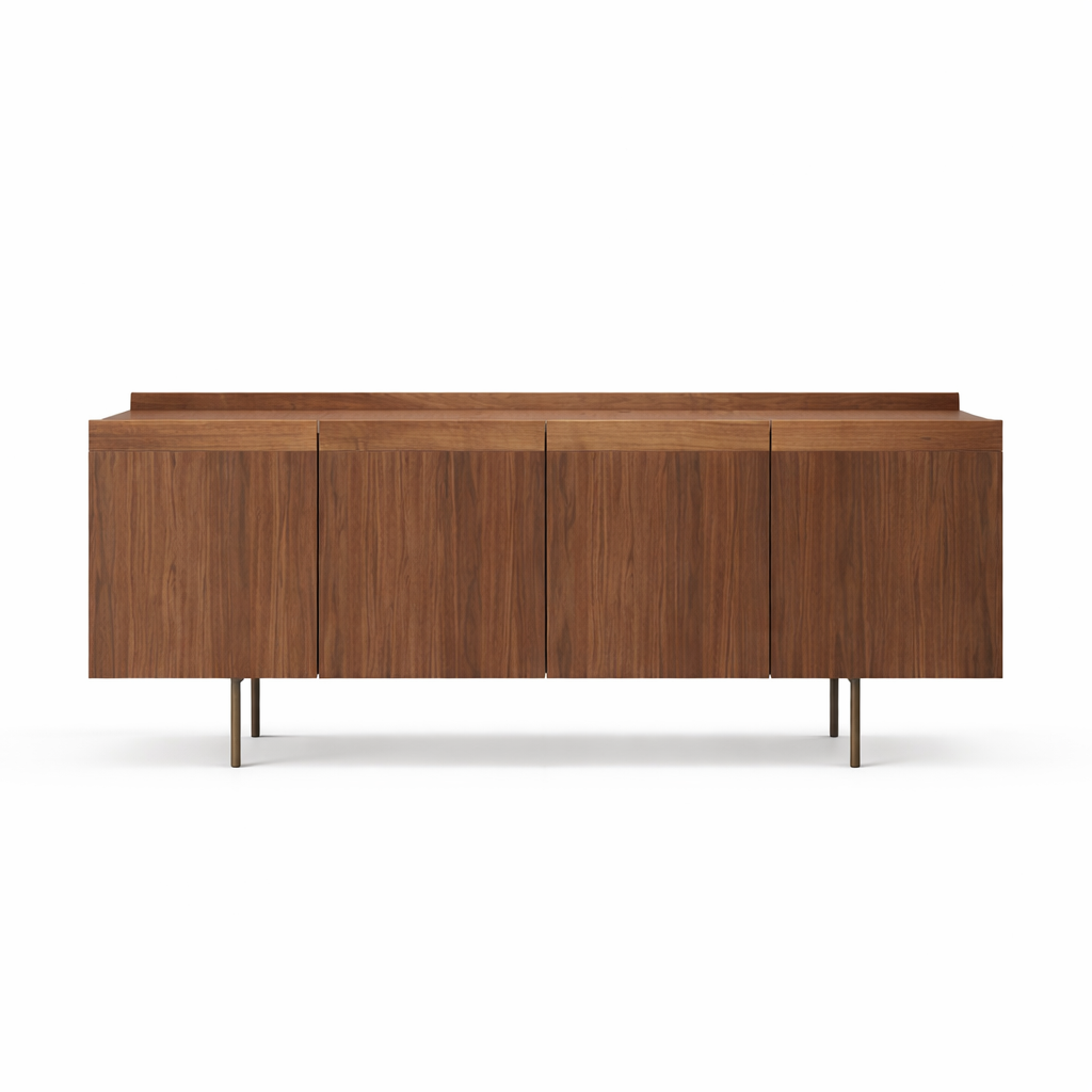 Wooden sideboard with four doors on a white background