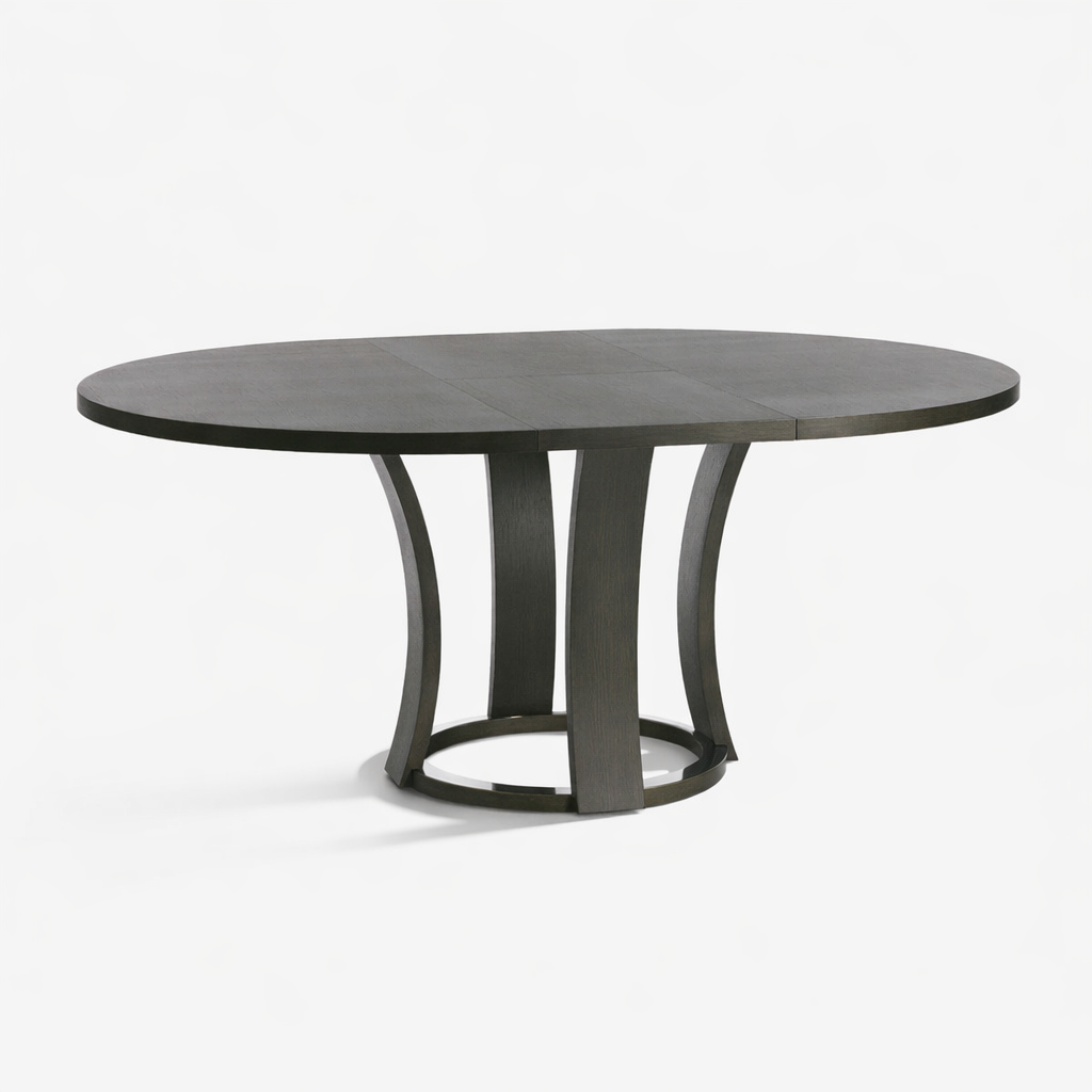 Round dark gray dining table on a white background