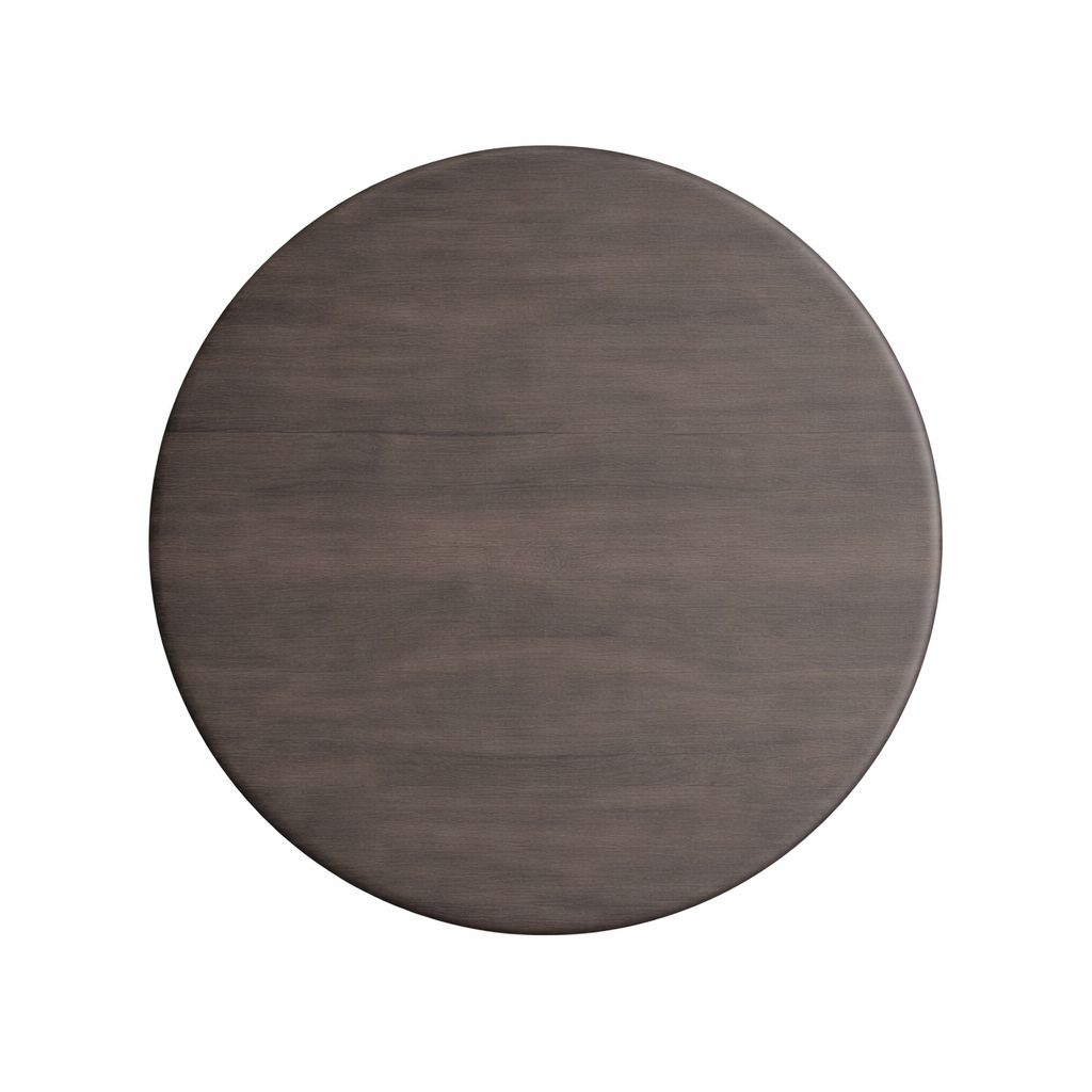 Round wooden table top on a white background