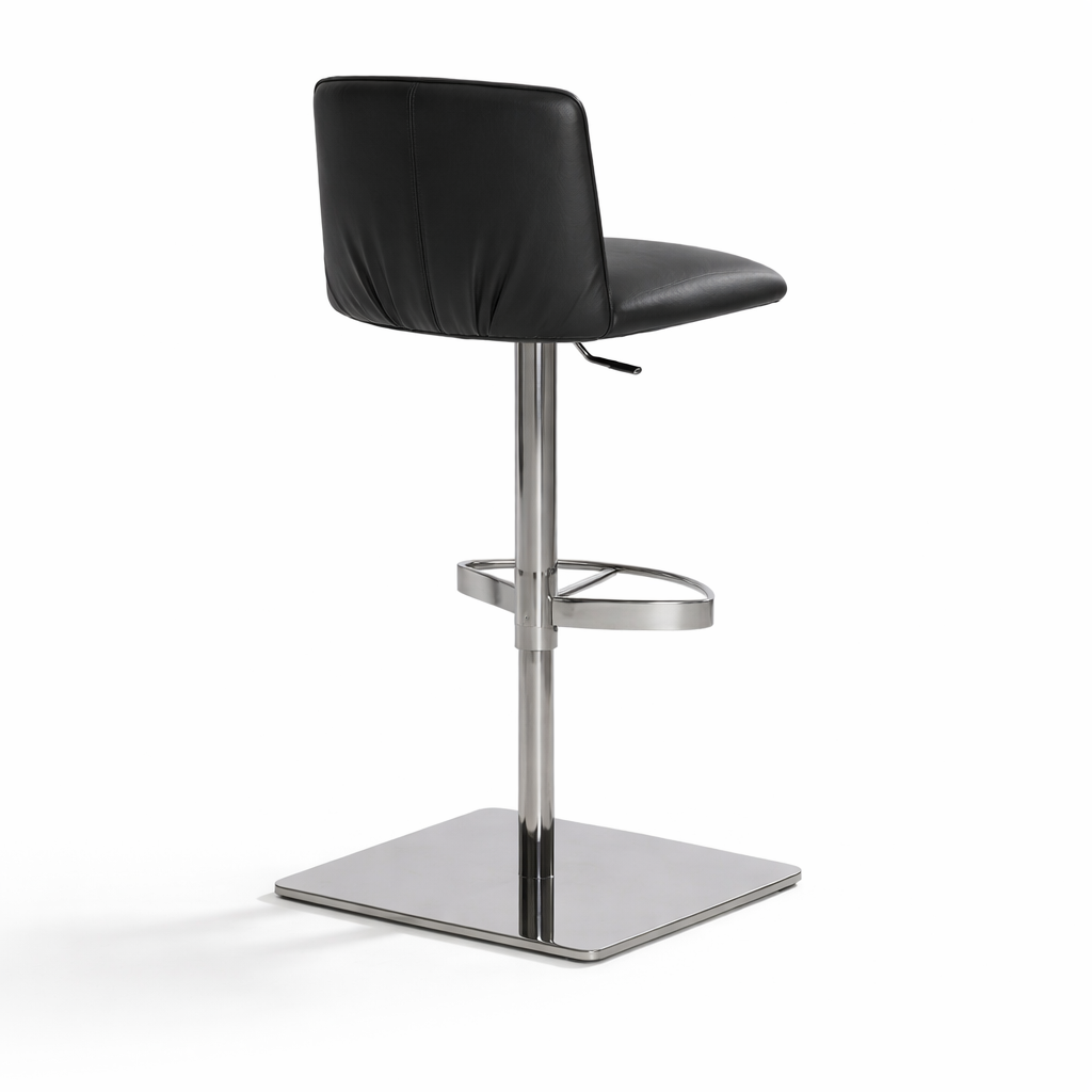 Black bar stool with chrome base on a white background