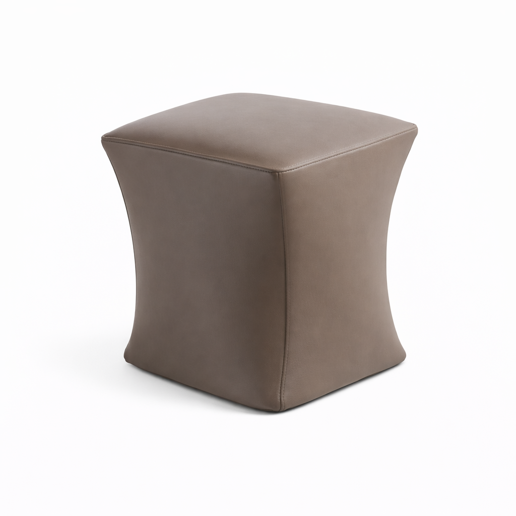 Brown leather cube stool on a white background