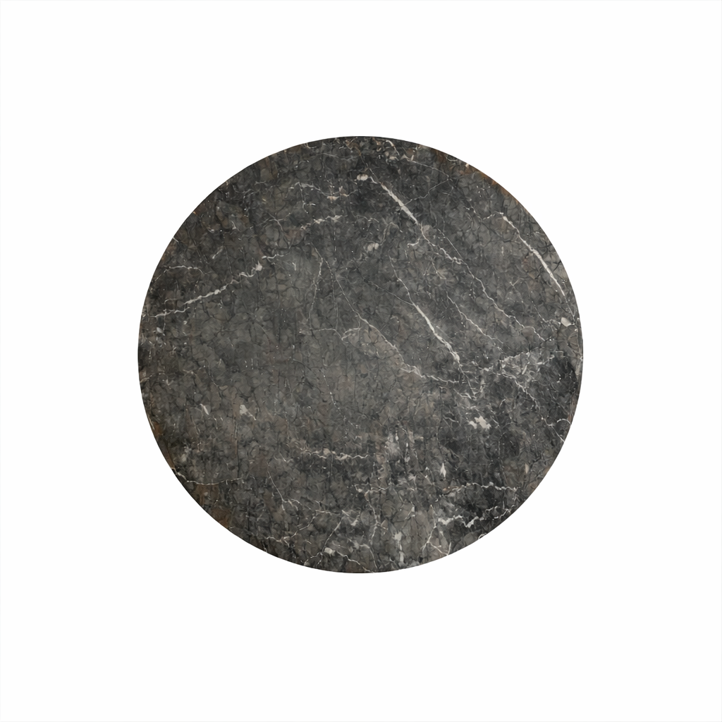 Round dark gray marble coaster on a white background