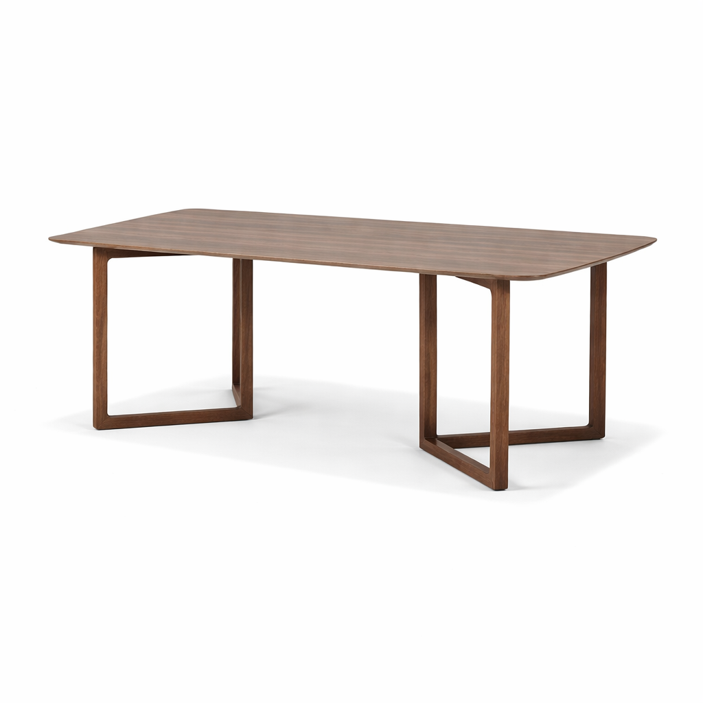 Wooden dining table on a white background