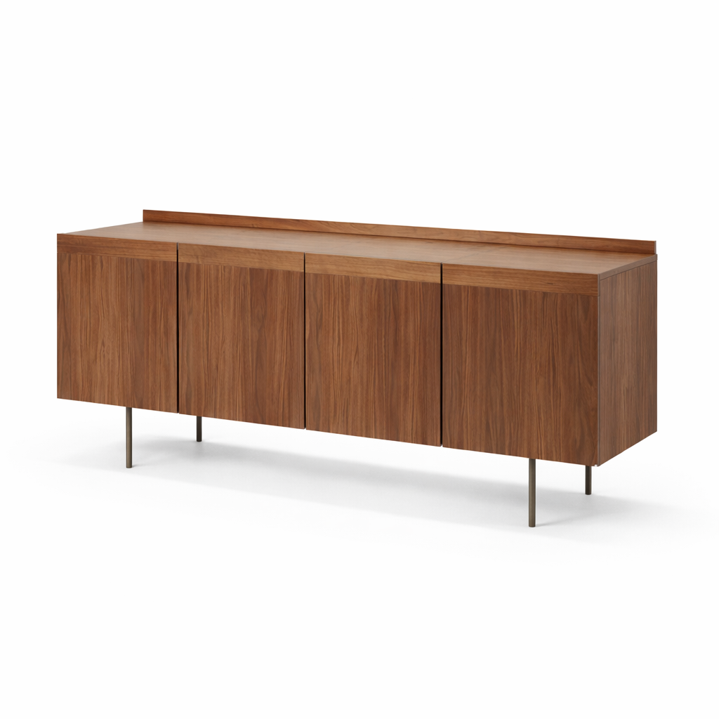 Wooden sideboard with a white background