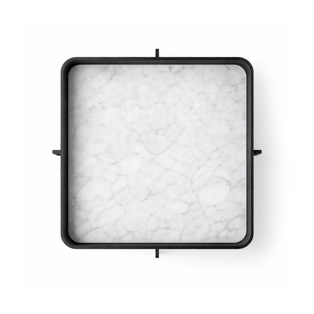 Square light fixture with marble-like texture on a white background