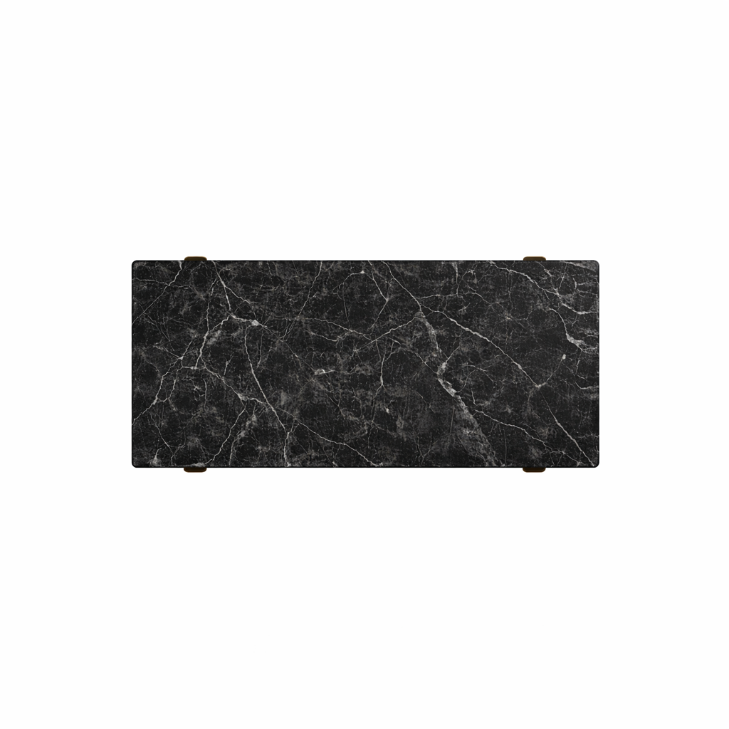 Black marble-patterned rectangular object on a white background