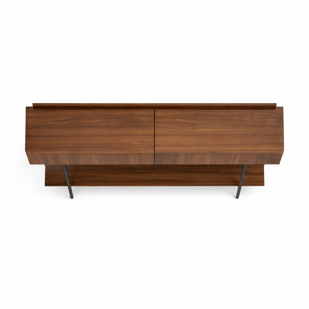 Wooden sideboard with two doors on a white background