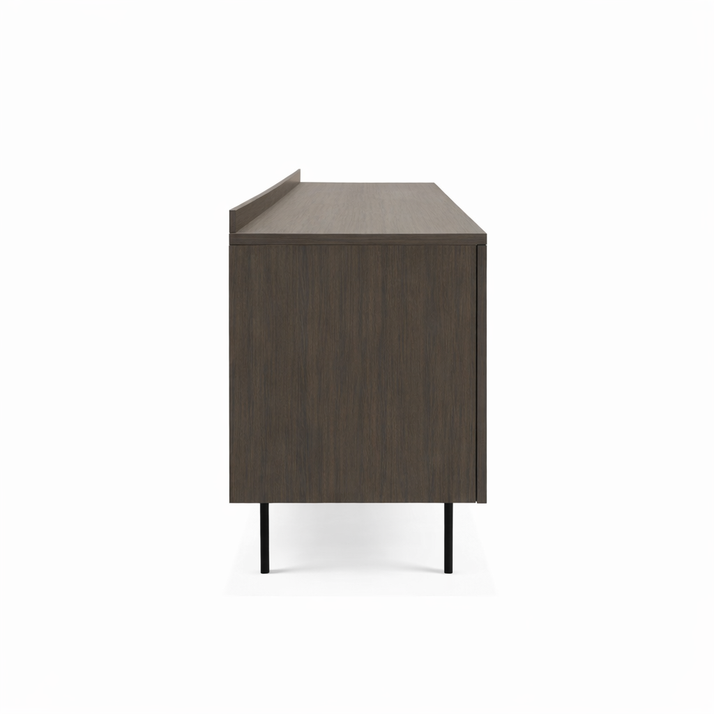 Wooden sideboard with a minimalist design on a white background