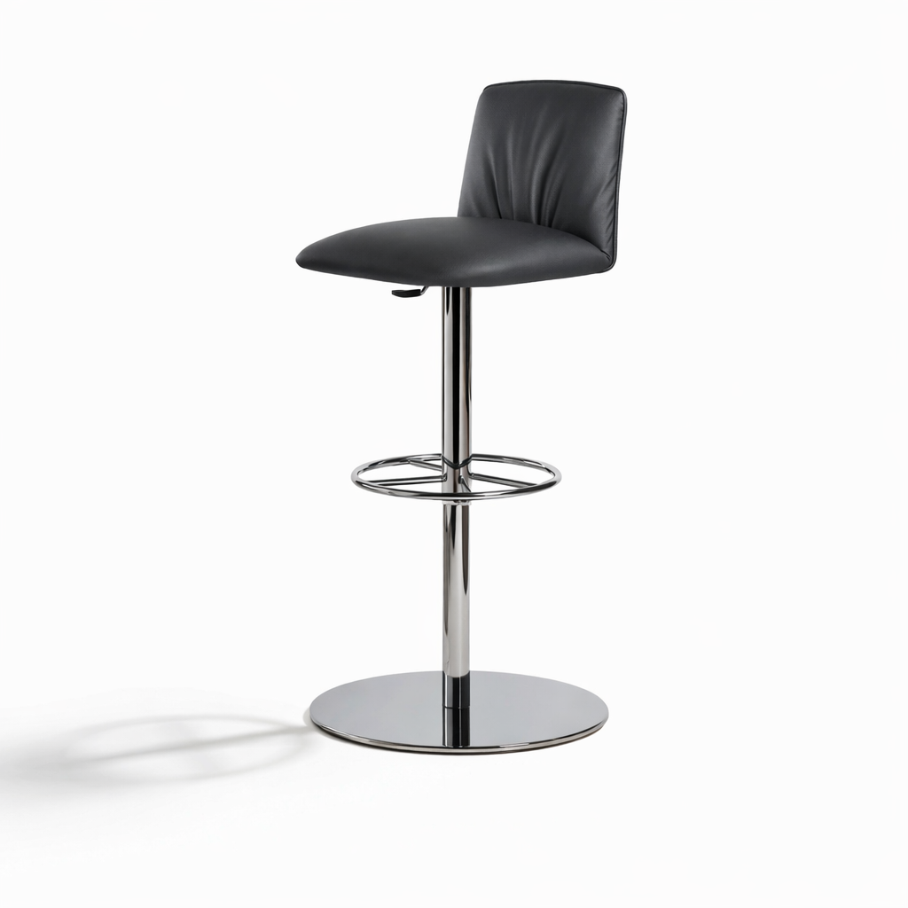 Black bar stool with chrome base on a white background