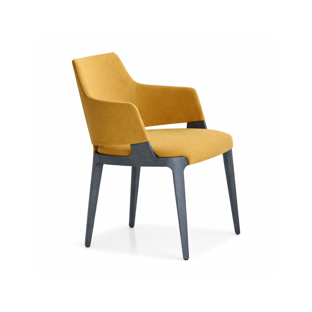 Yellow chair with black legs on a white background