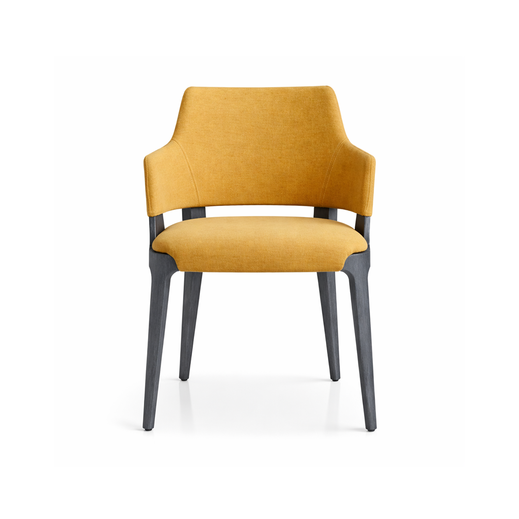 Yellow chair with gray legs on a white background