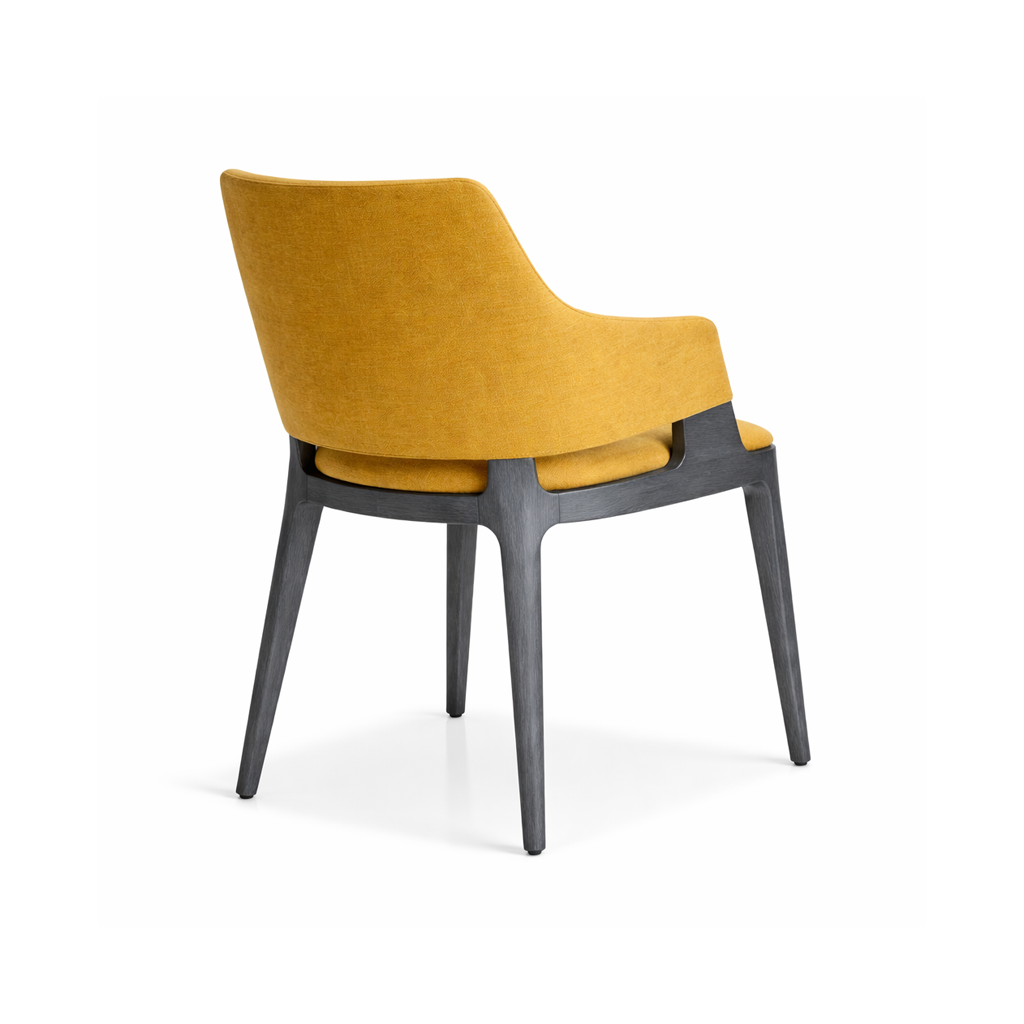 Yellow chair with black legs on a white background