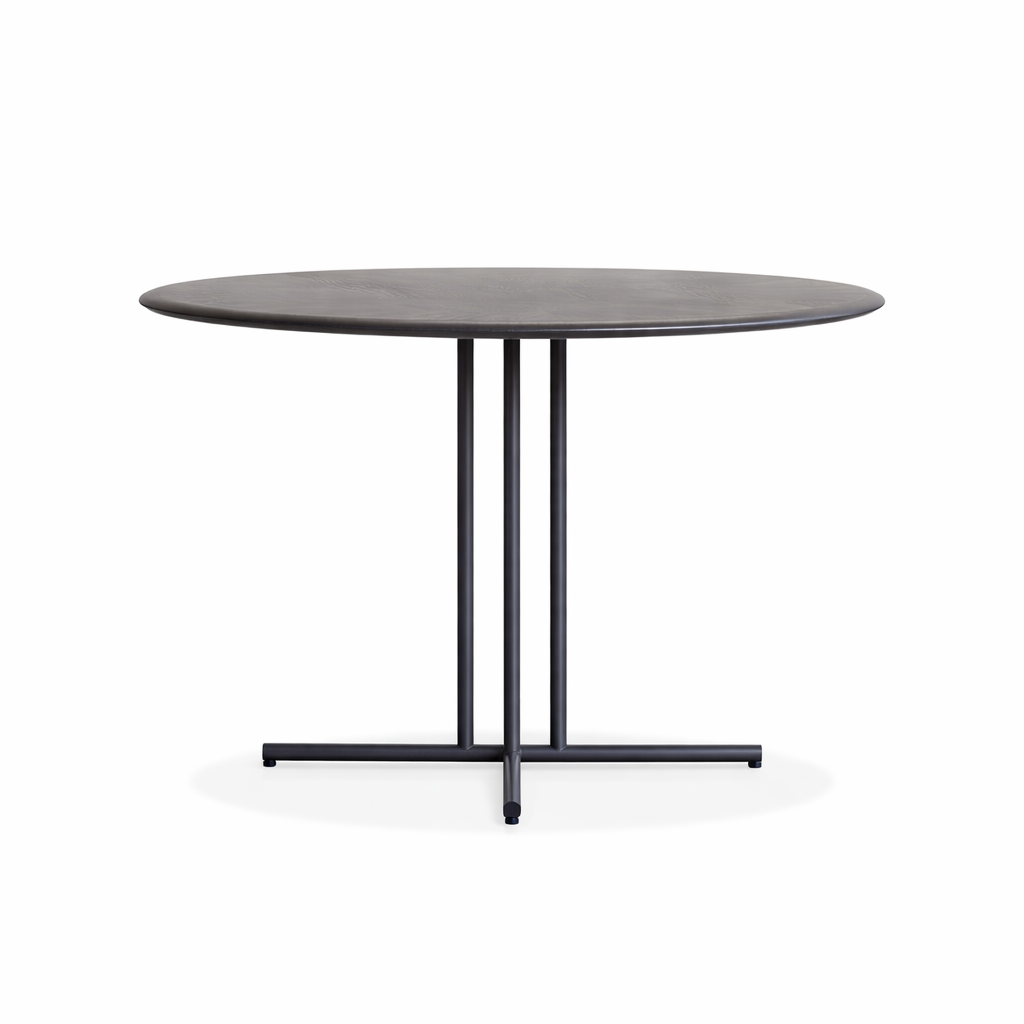Round black table with a white background