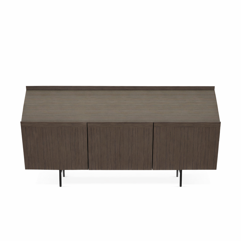 Wooden sideboard with three doors on a white background