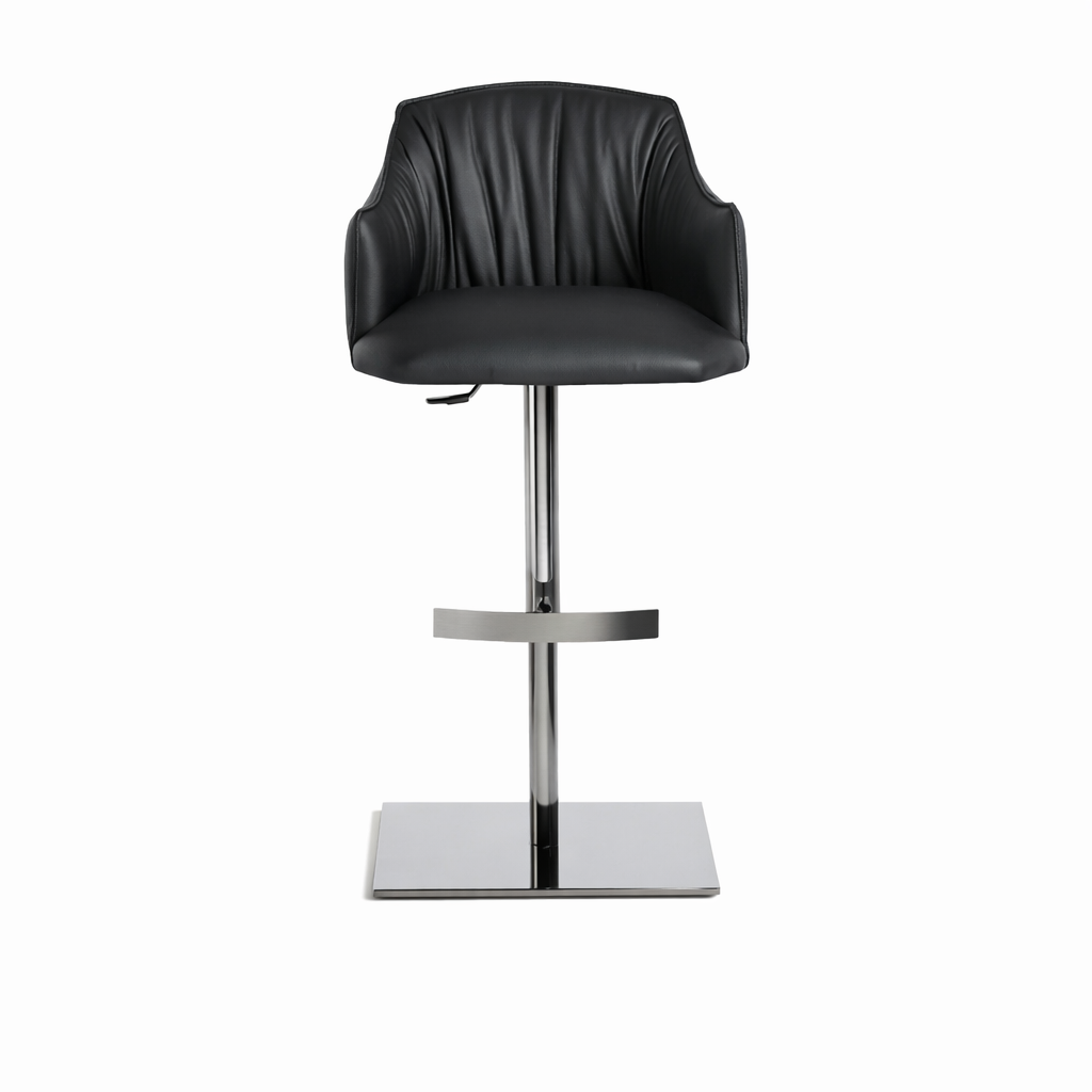 Black bar stool with chrome base on a white background