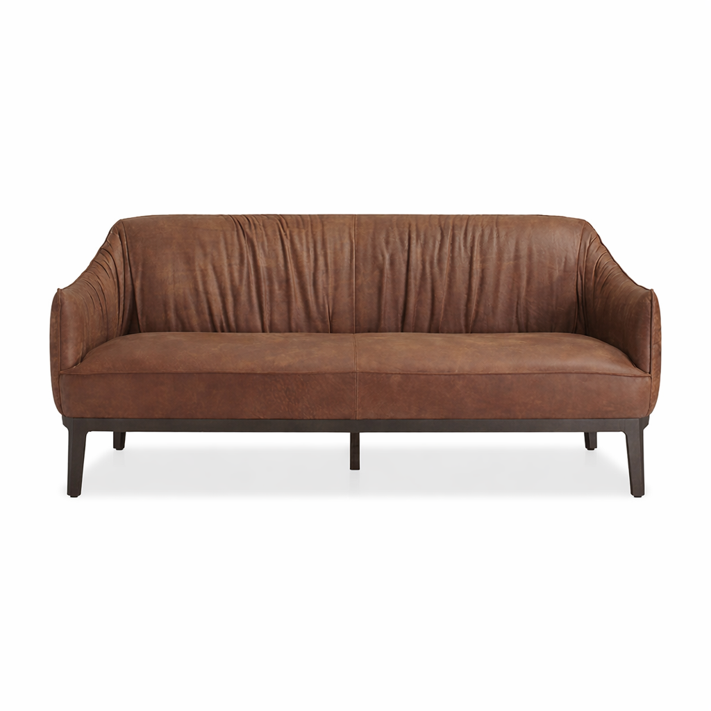 Brown leather sofa on a white background