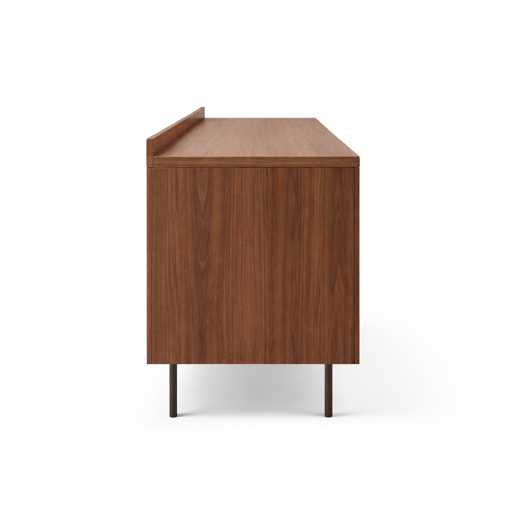 Wooden sideboard with a white background