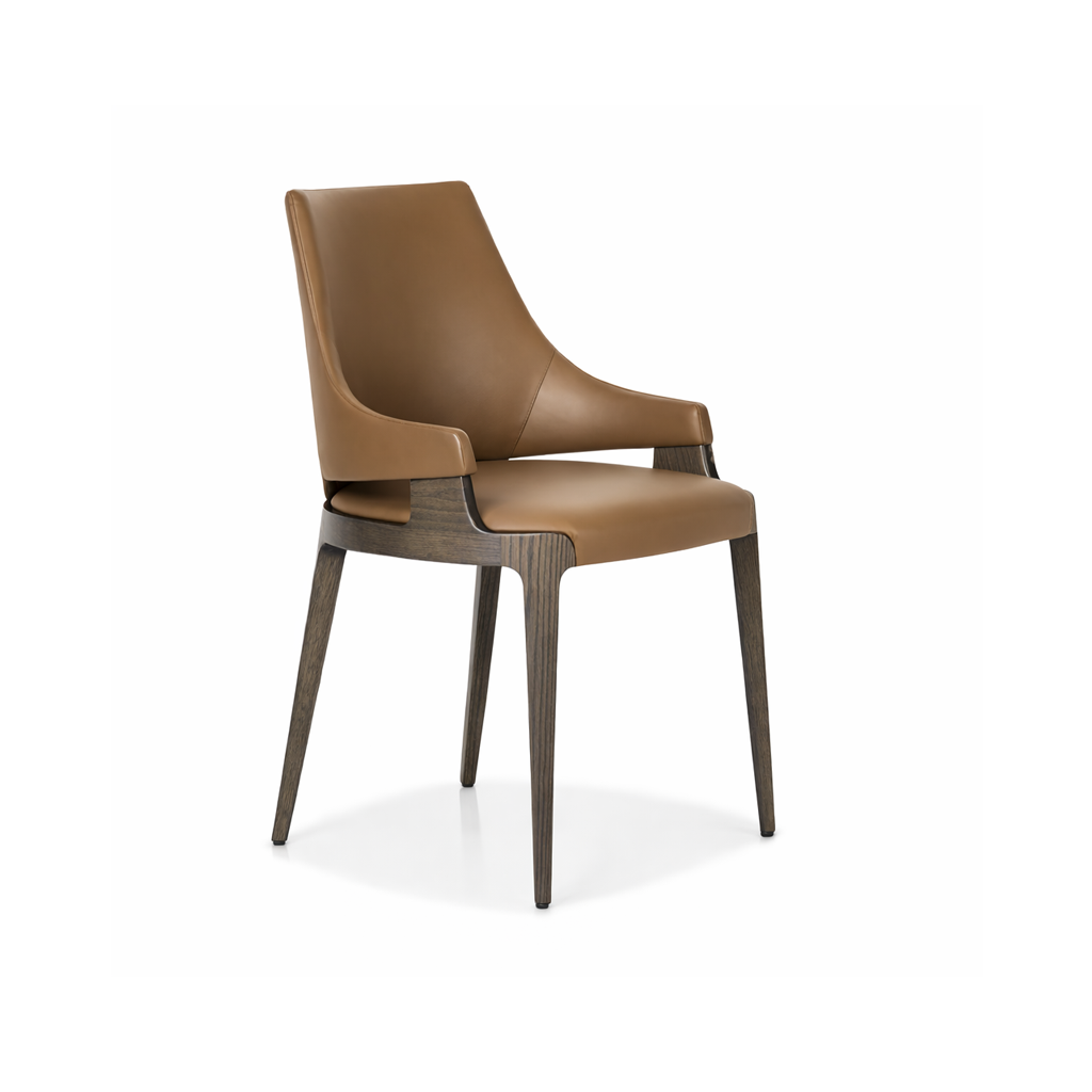 Brown chair with wooden legs on a white background