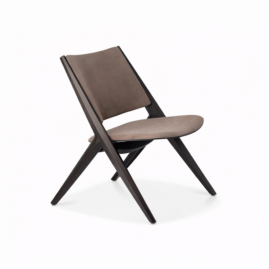 Chair with brown seat and backrest on a white background